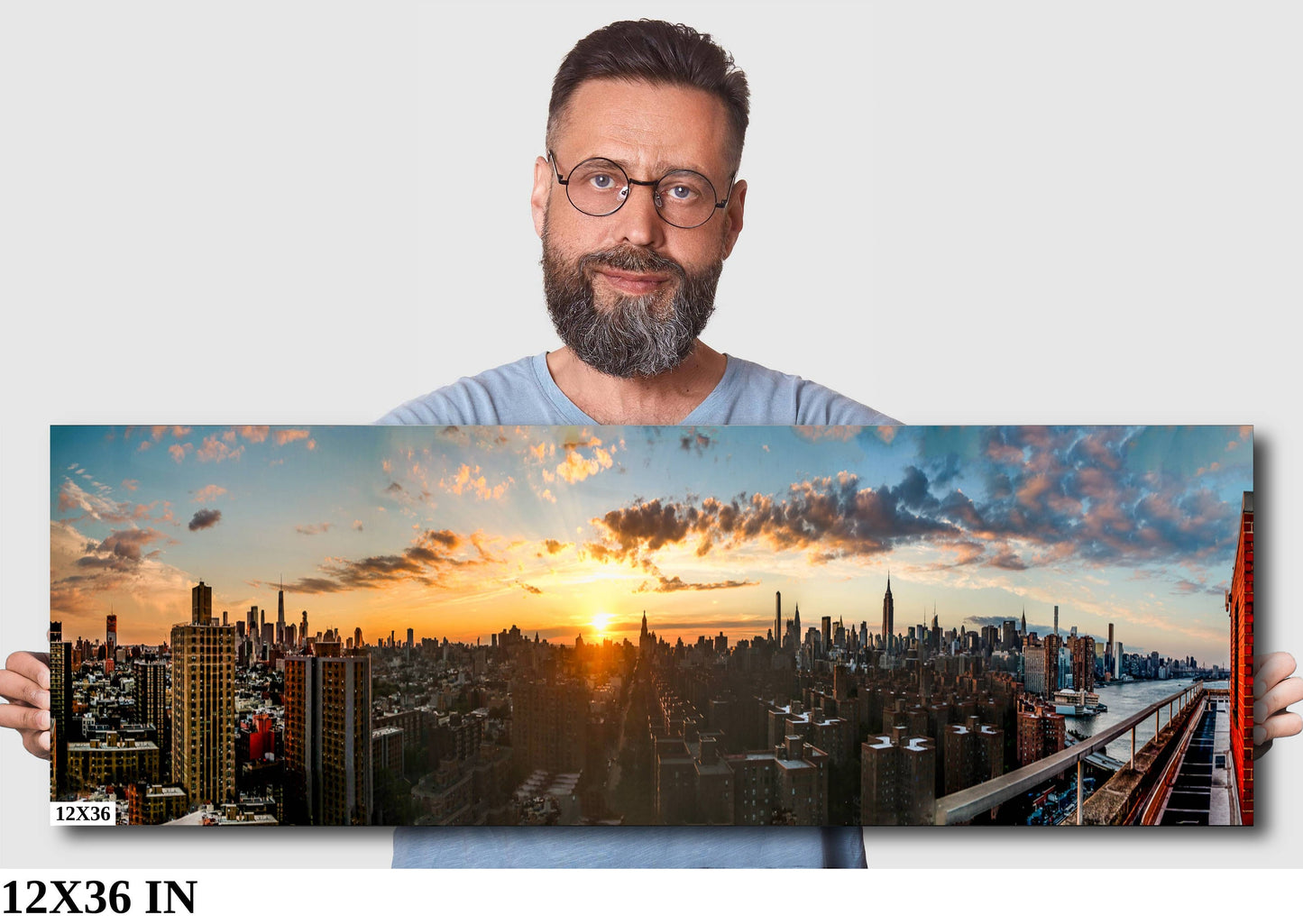 NYC skyline panoramic at sunset metal print canvas print color photography daylight storm poster