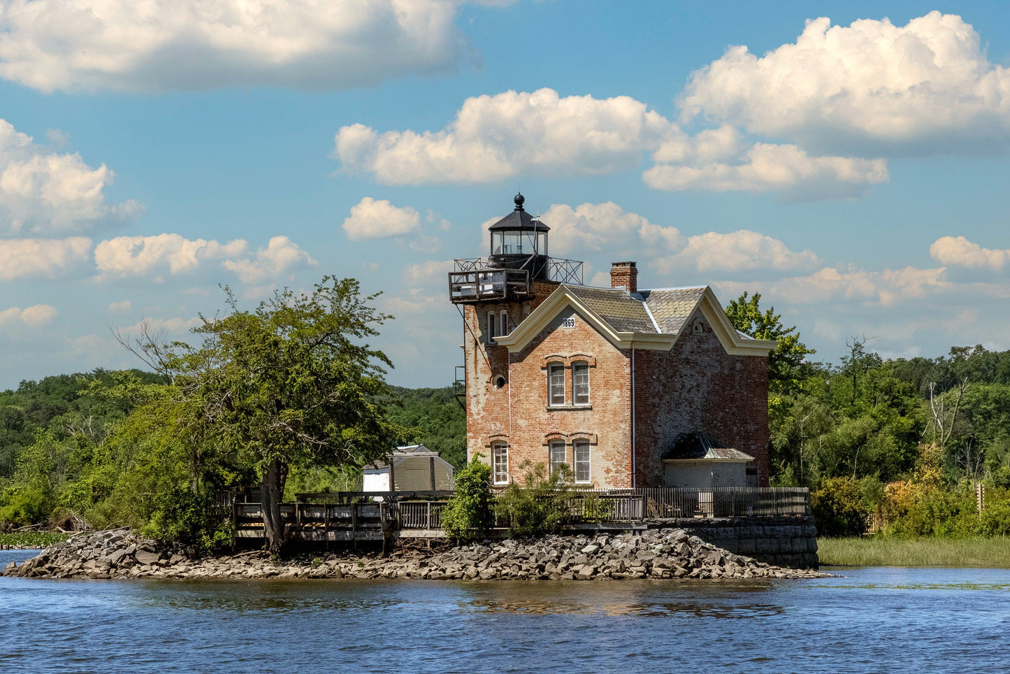 Saugerties NY Light house waterfront boats water sunlight canvas print metal print