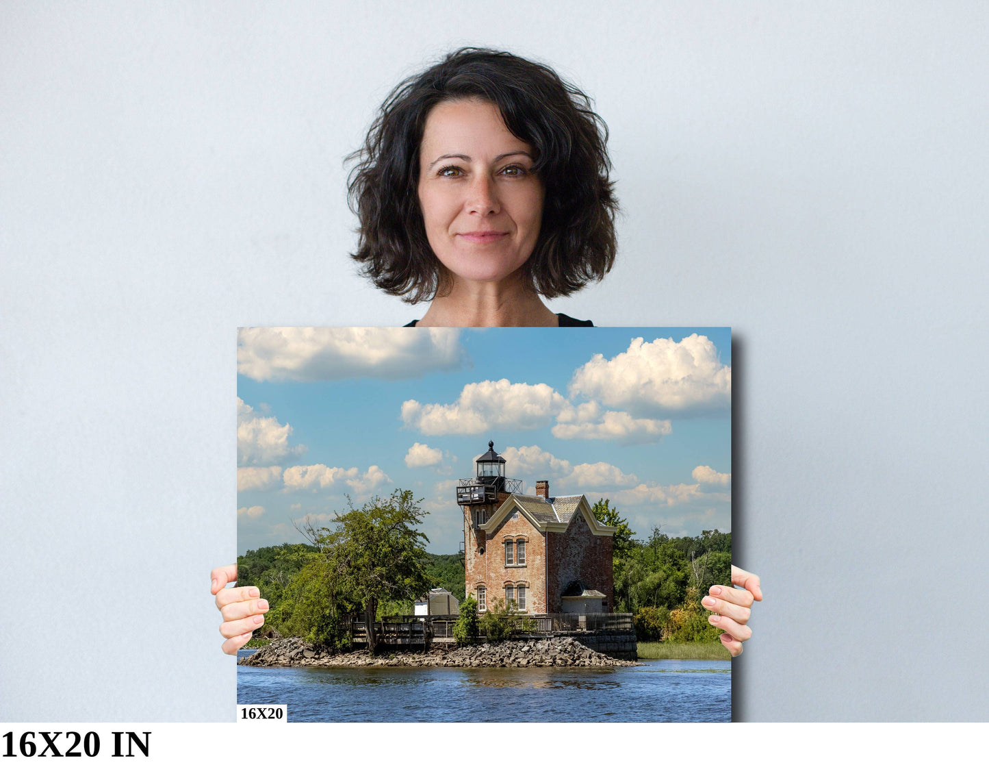 Saugerties NY Light house waterfront boats water sunlight canvas print metal print