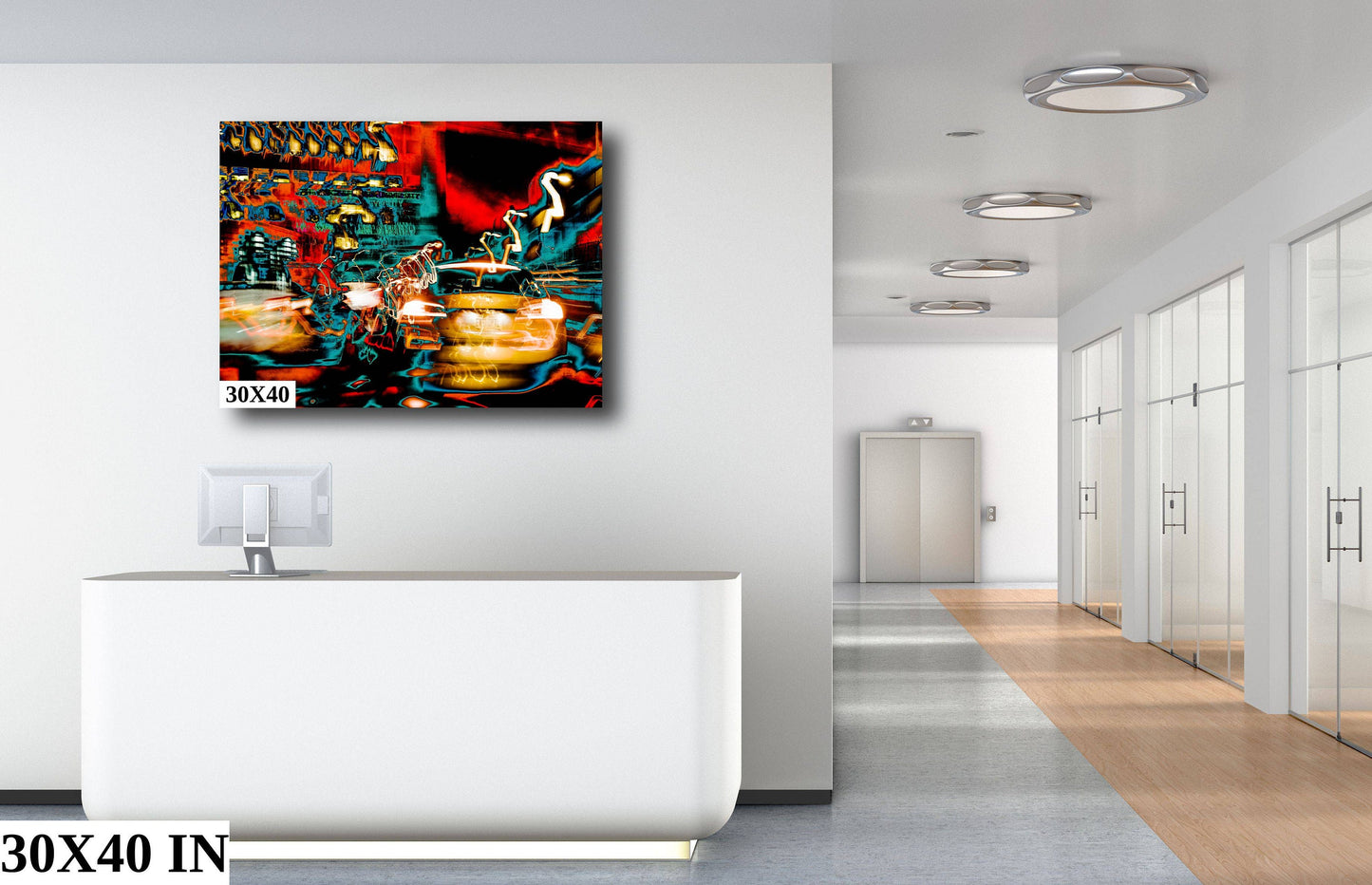 NYC Looking across 14th crazy psychadelic shot NYC street metal print canvas print color photography night poster