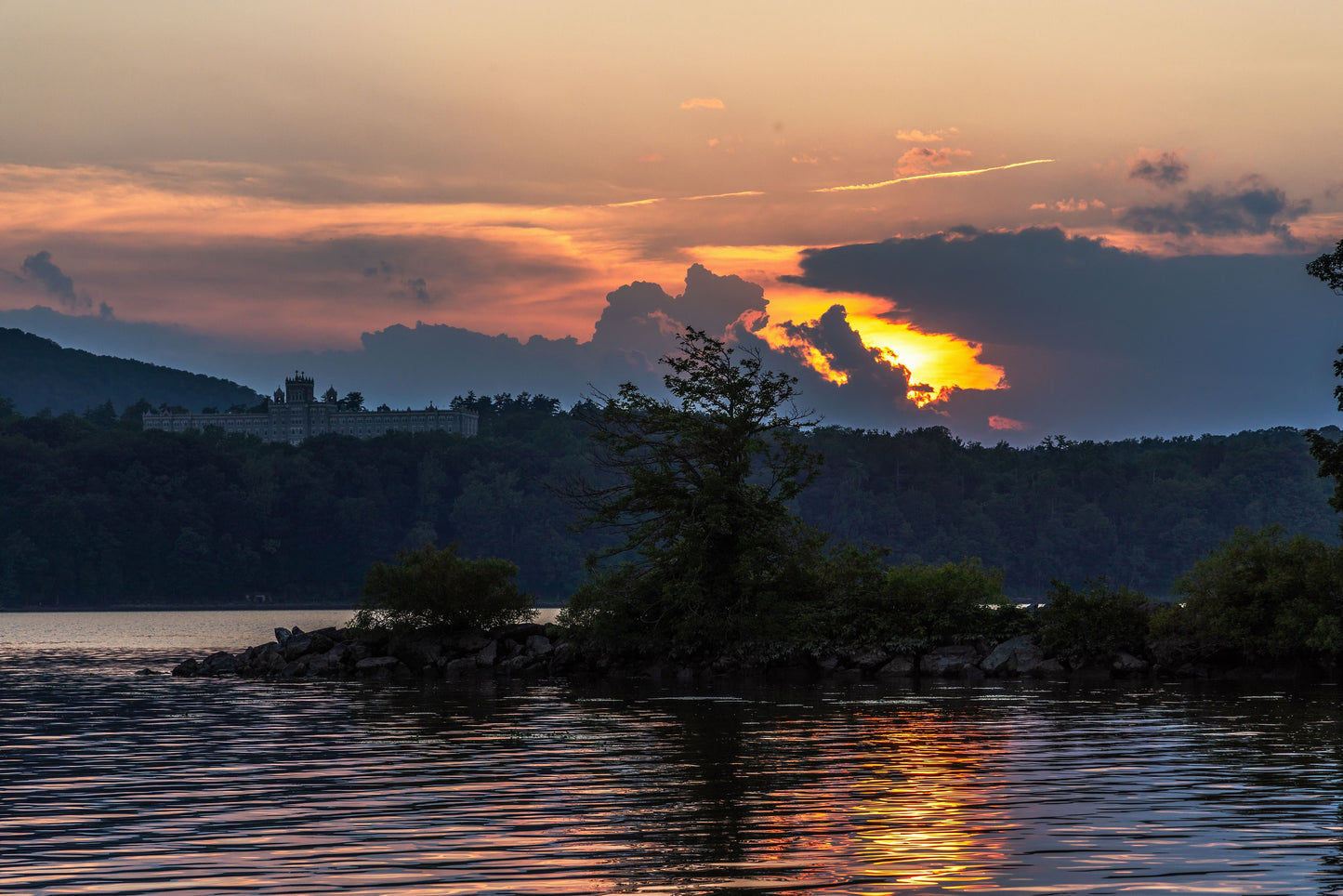 Sunset over the monastery Hudson River storm wall art metal acrylic
