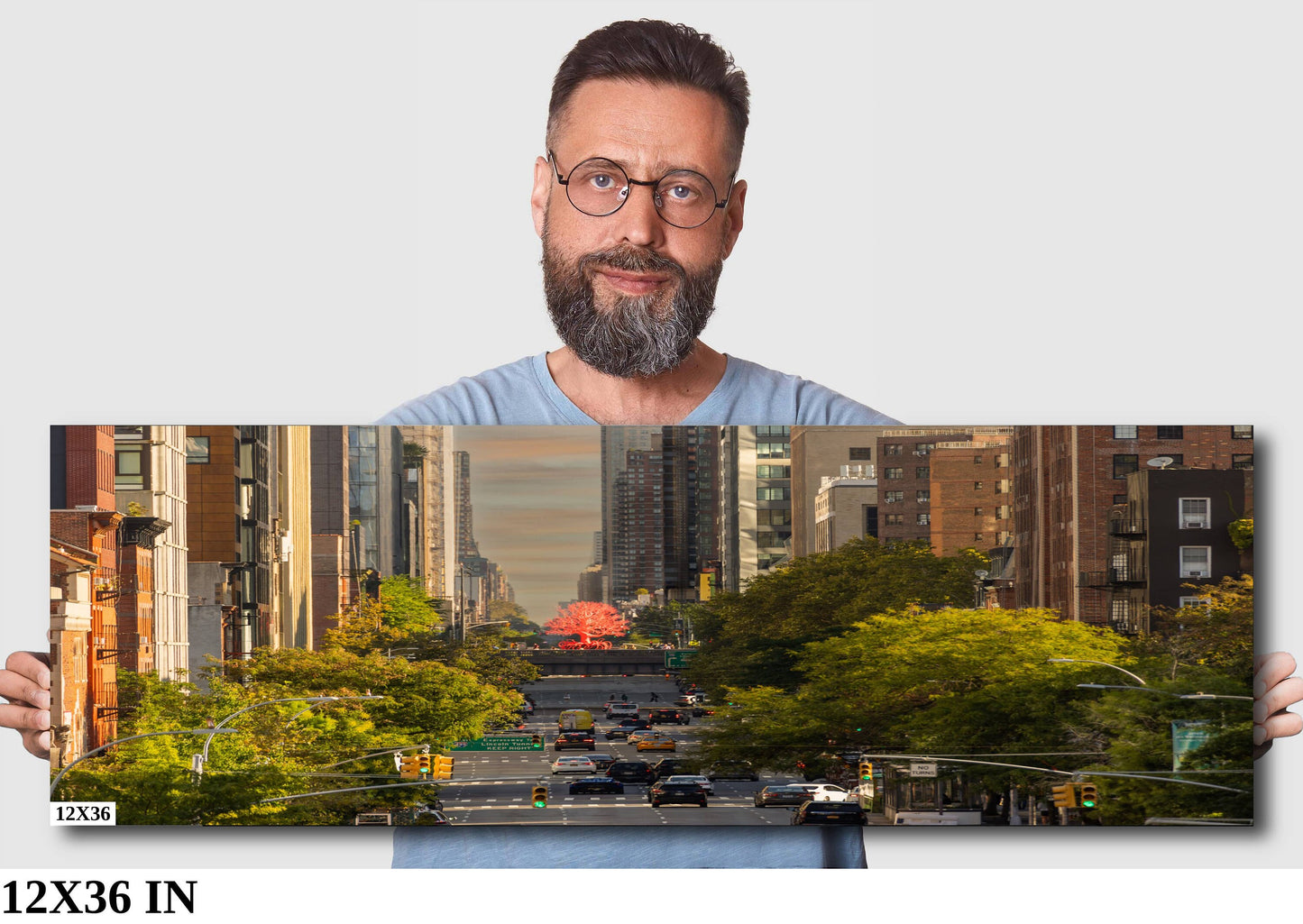 A Red Tree on 10th Ave. Only in NYC! walking the highline metal print canvas print color photography night poster