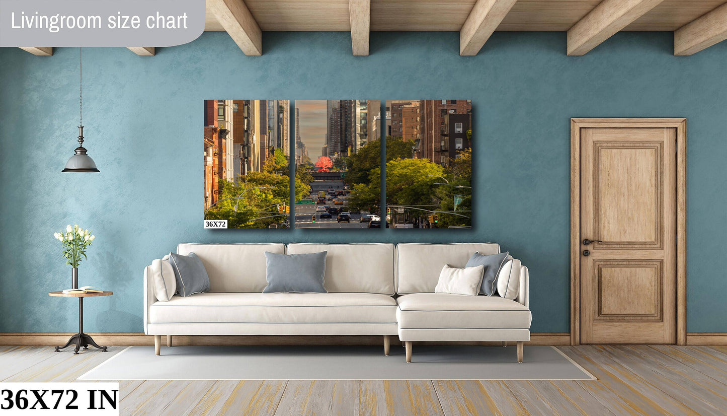 A Red Tree on 10th Ave. Only in NYC! walking the highline metal print canvas print color photography night poster