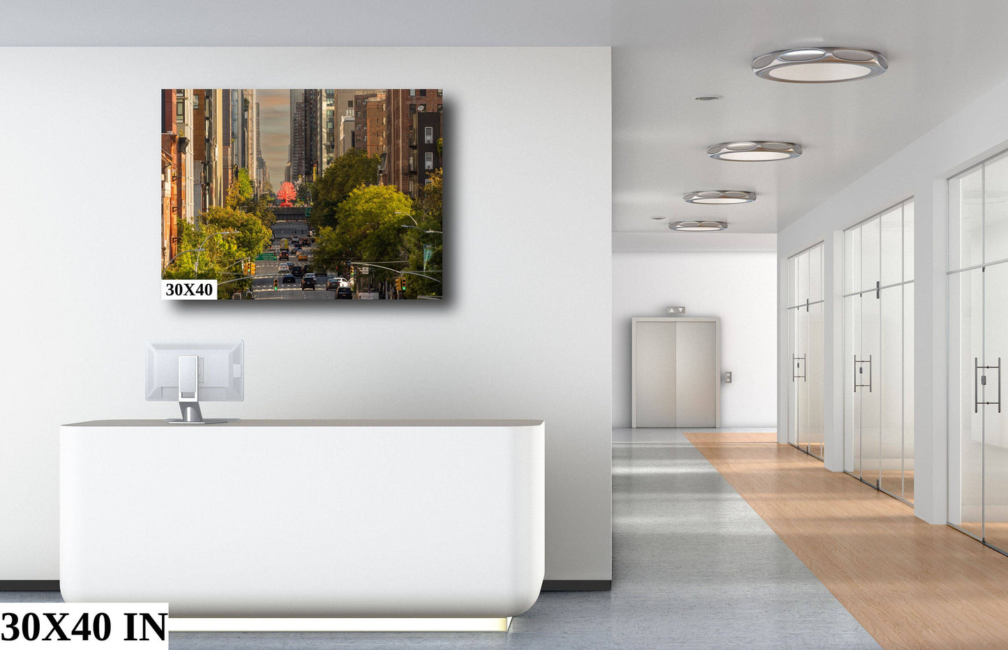 A Red Tree on 10th Ave. Only in NYC! walking the highline metal print canvas print color photography night poster