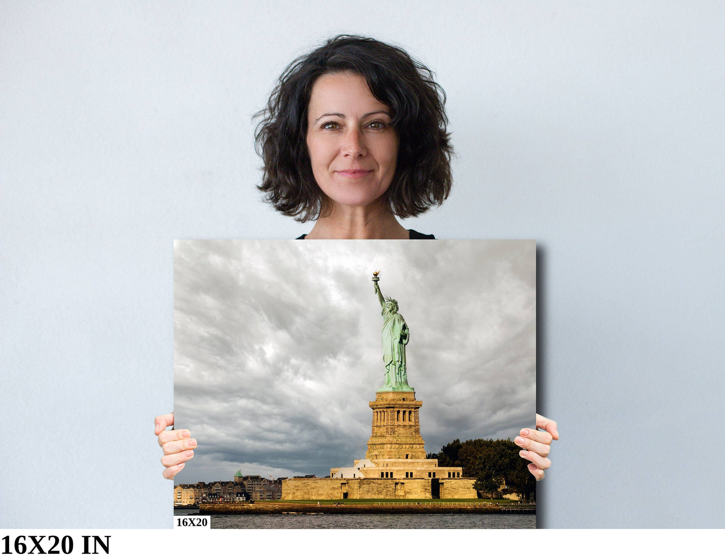 Statue of Liberty guiding light in past storms and the ones coming metal print canvas print color photography daylight sunset river poster