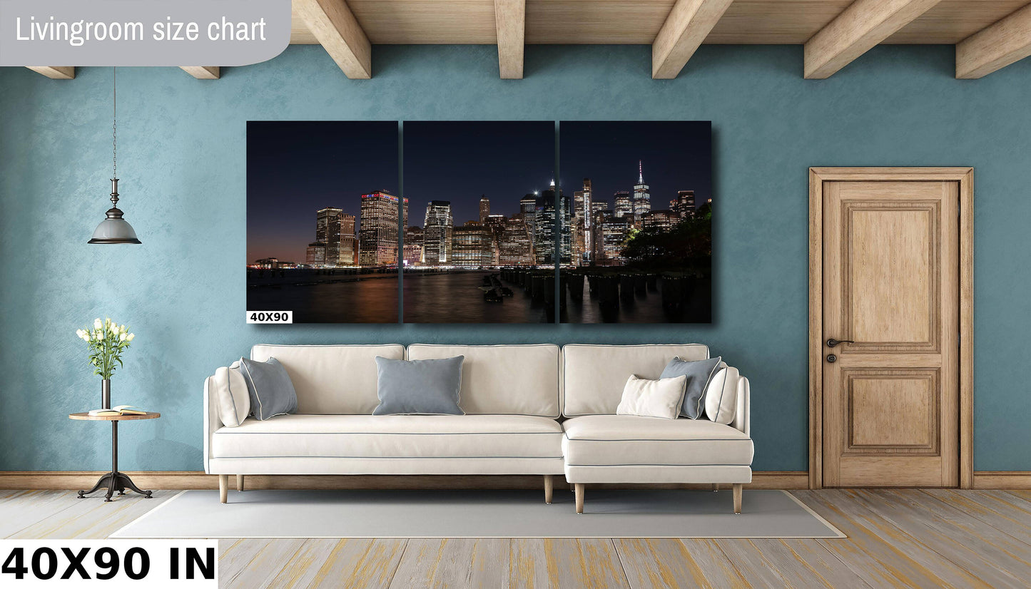 NYC skyline lower manhattan from Brooklyn metal print canvas print color photography night sunset river poster