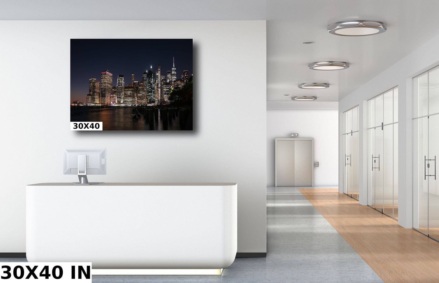 NYC skyline lower manhattan from Brooklyn metal print canvas print color photography night sunset river poster