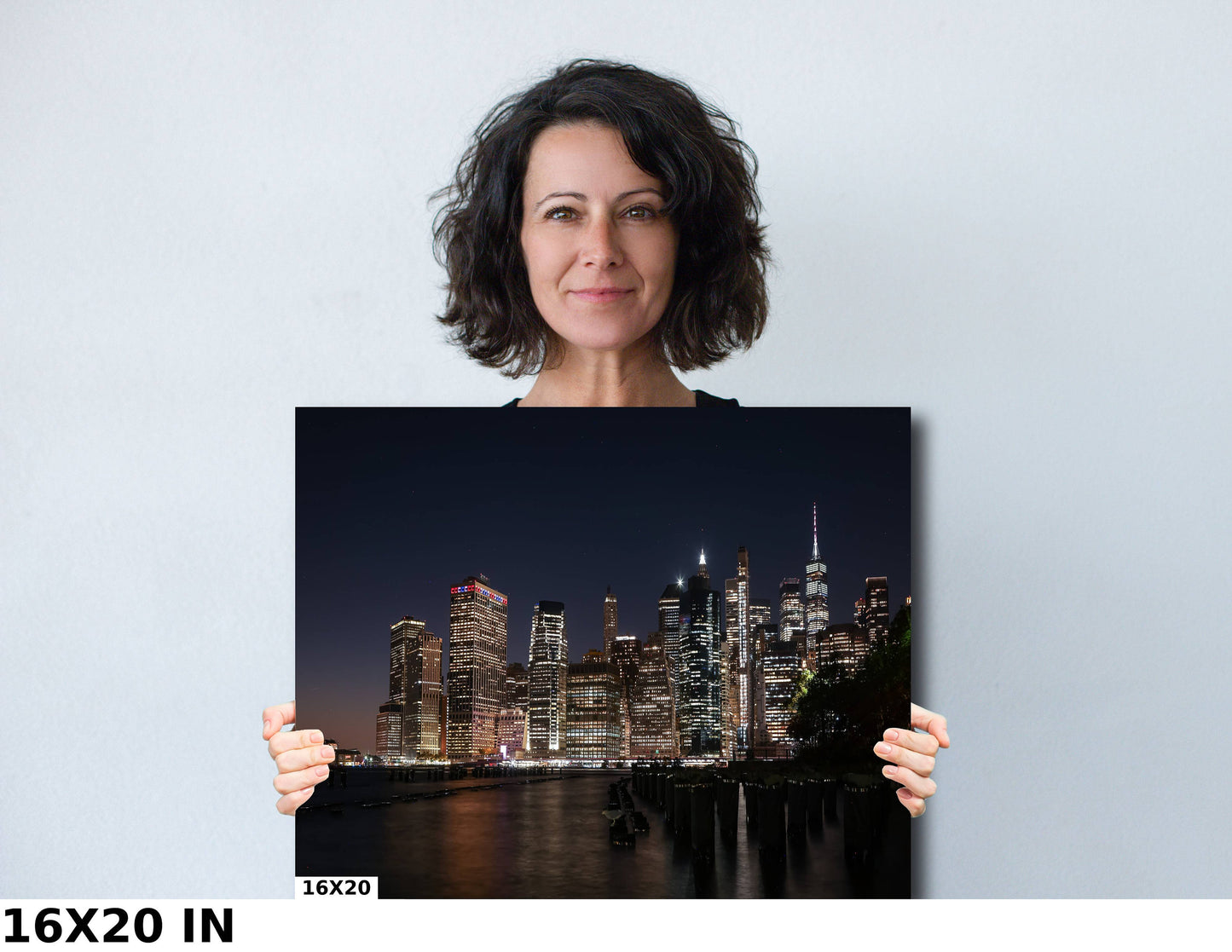 NYC skyline lower manhattan from Brooklyn metal print canvas print color photography night sunset river poster