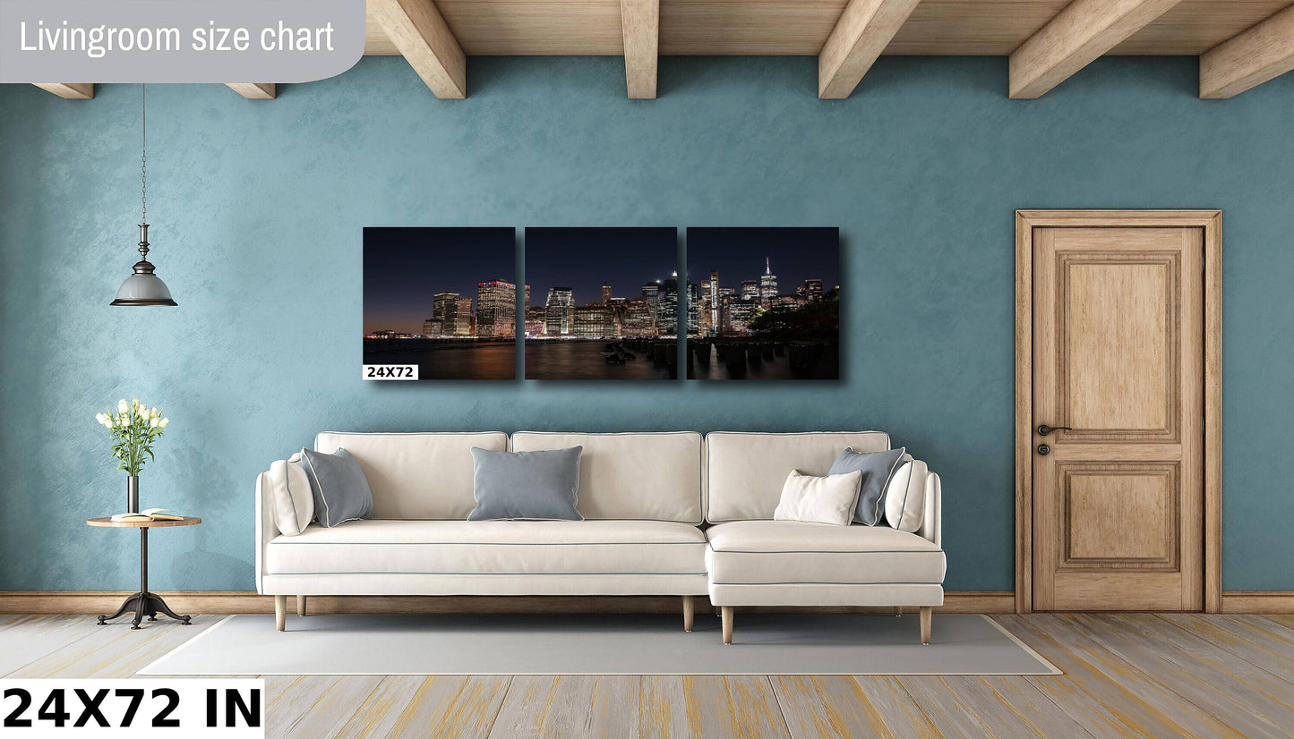 NYC skyline lower manhattan from Brooklyn metal print canvas print color photography night sunset river poster