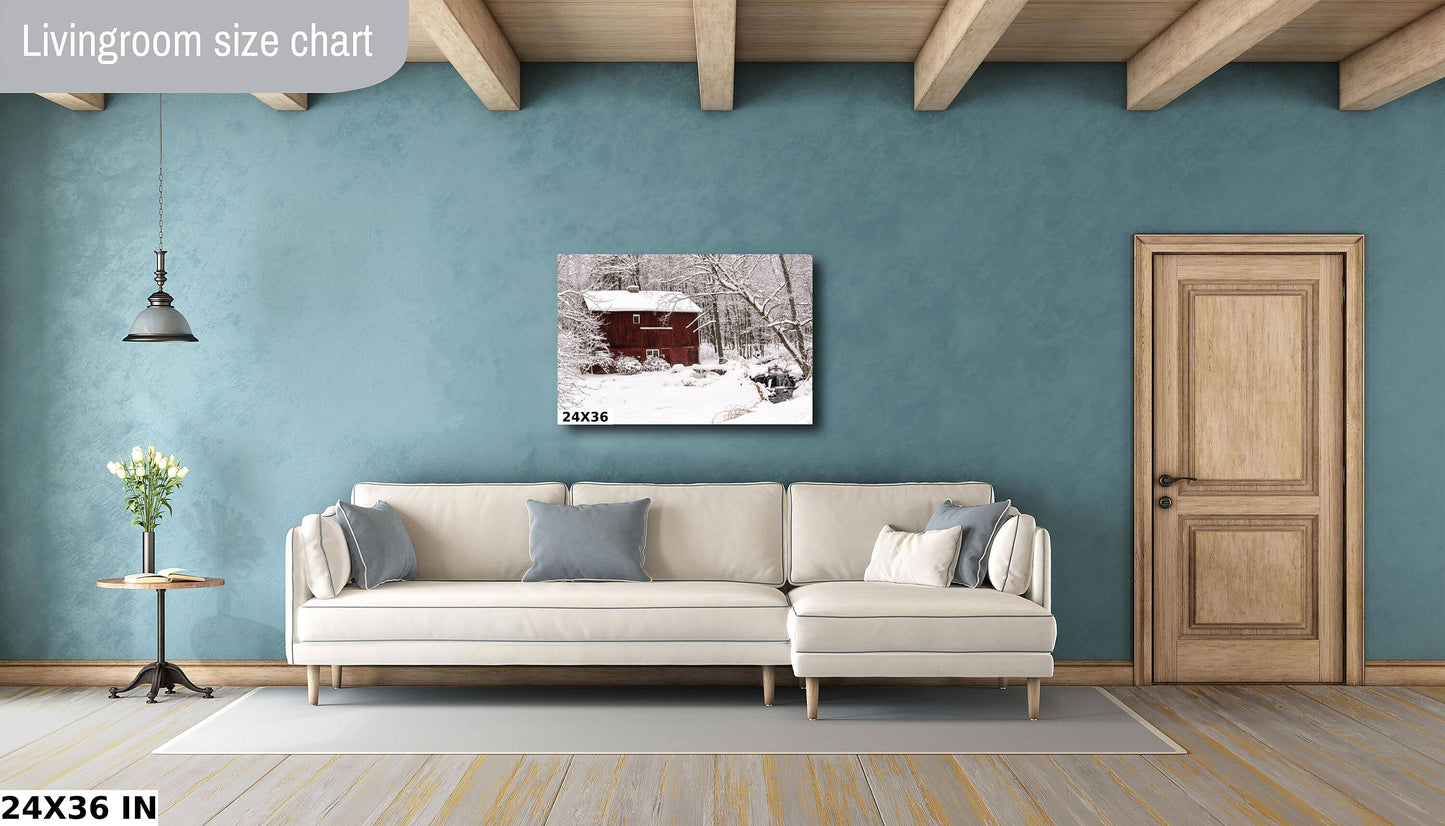 Snow on an old barn in woods Dutchess county NY cannvas print metal print country wall art