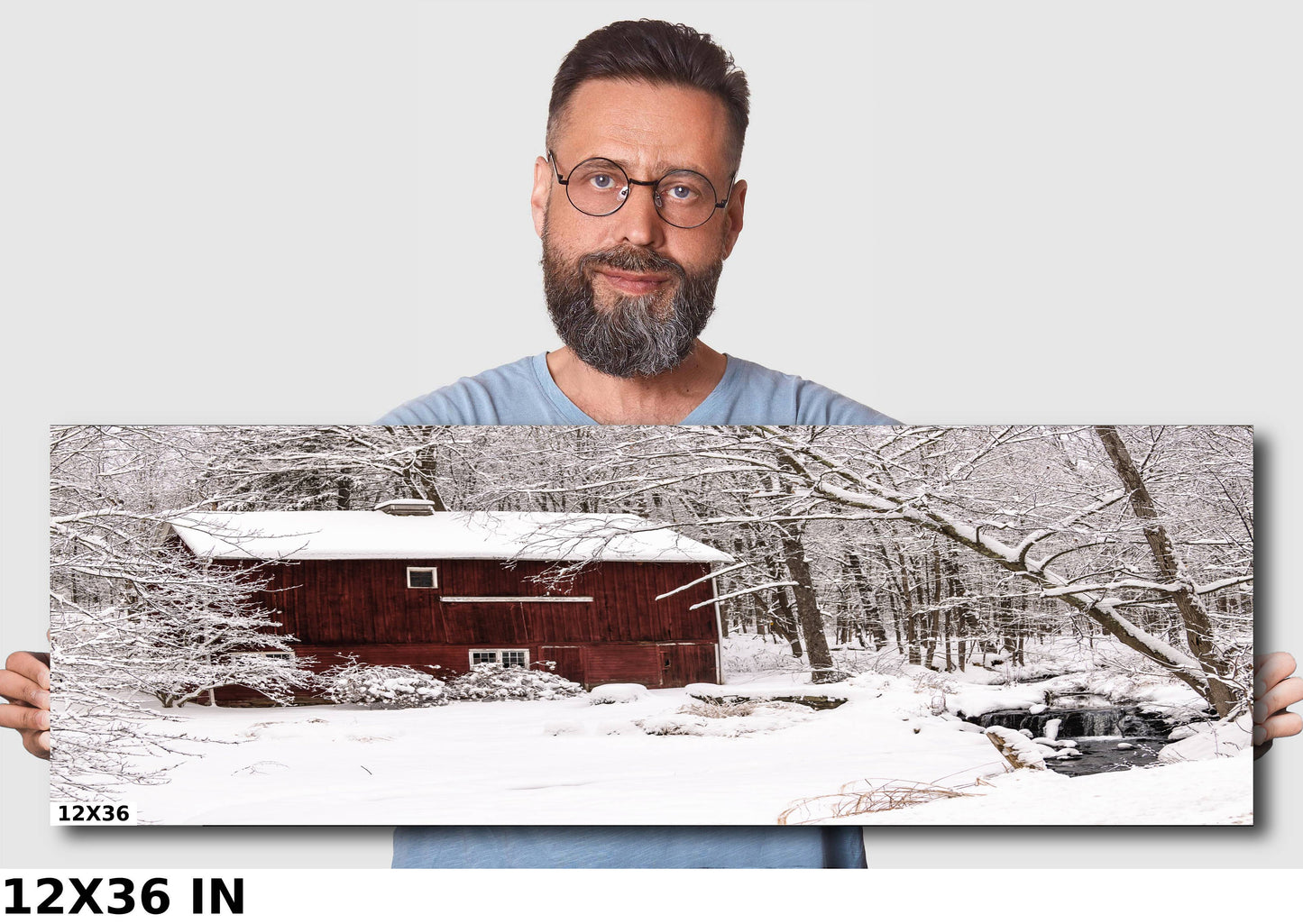 Snow on an old barn in woods Dutchess county NY cannvas print metal print country wall art