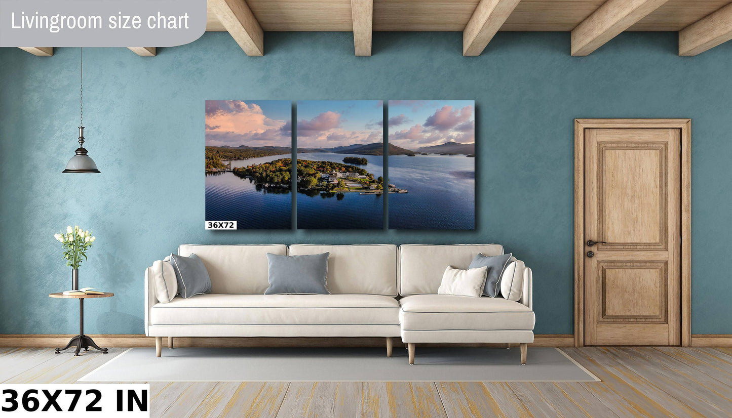 Sagamore Hotel and the Lake George Islands Drone shot Lake George N.Y. Adirondacks colors mountains metal print canvas print wall art