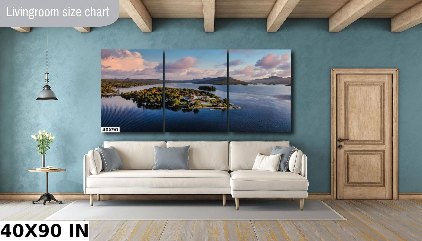 Sagamore Hotel and the Lake George Islands Drone shot Lake George N.Y. Adirondacks colors mountains metal print canvas print wall art