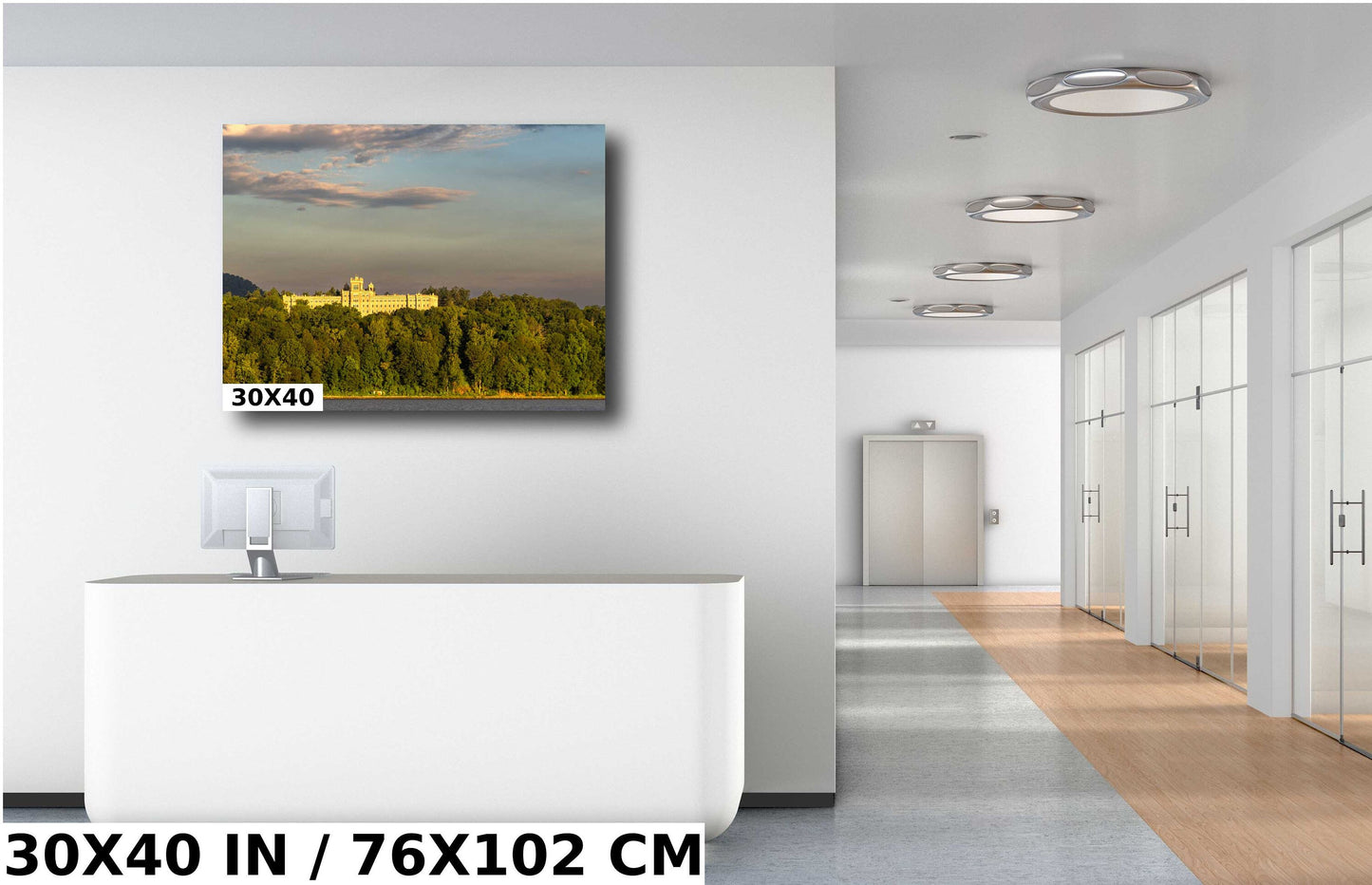 Lit by the sunrise, the iconic Hudson Valley former Mt St Alphonsus from Norrie Point canvas,metal, acrylic and photo paper wall art