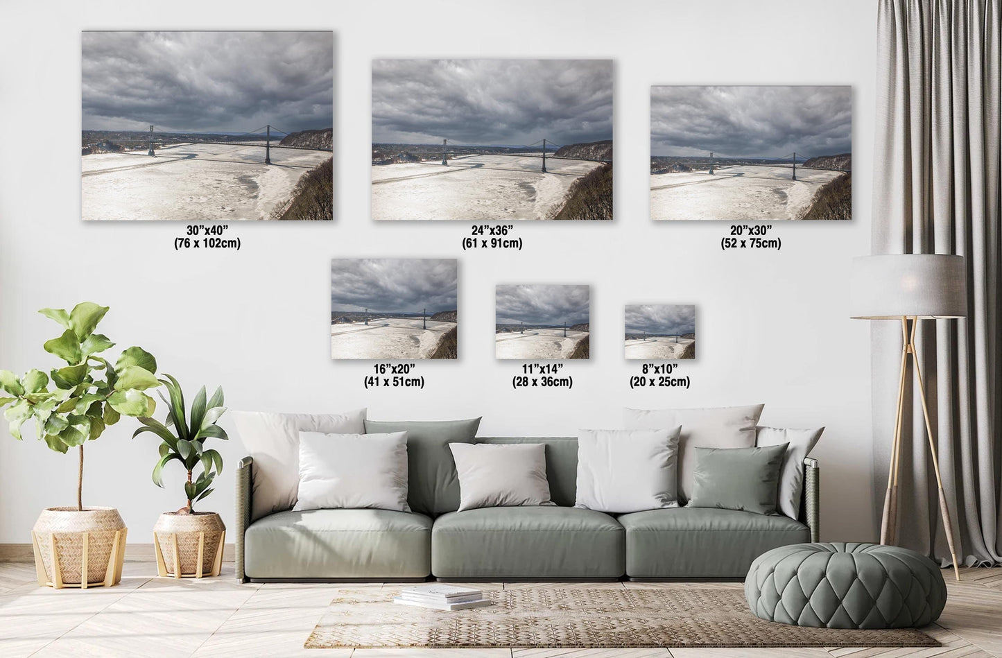 Hudson River Wall Art – Poughkeepsie Bridge Winter Storm Photo on Canvas