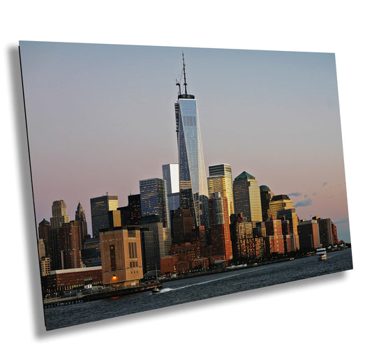 NYC Skyline Metal Print – Lower Manhattan Art | Sunset River Scene Wall Decor