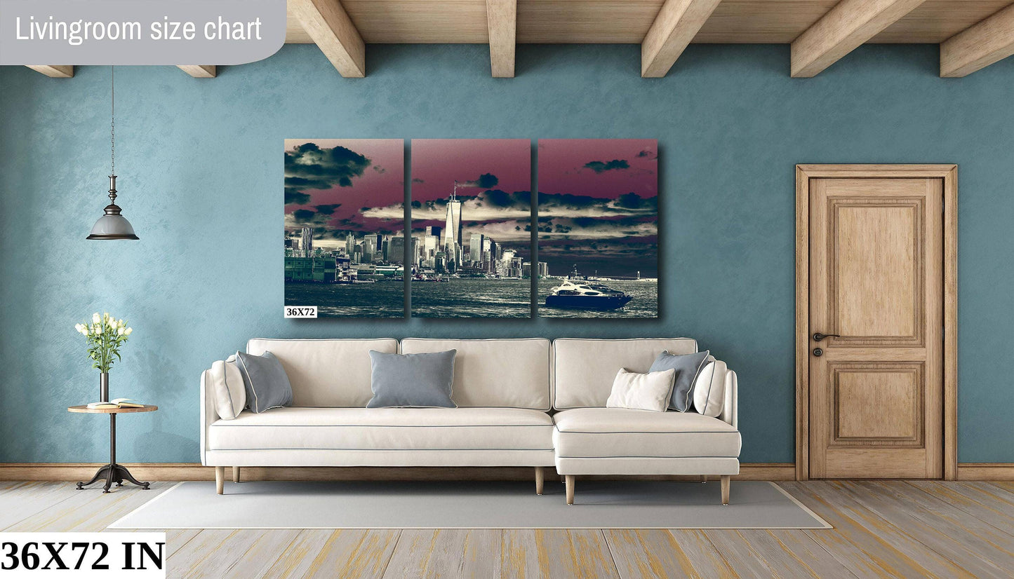 NYC Skyline Print - Lower Manhattan Sunset Cityscape | Battery Park Wall Art