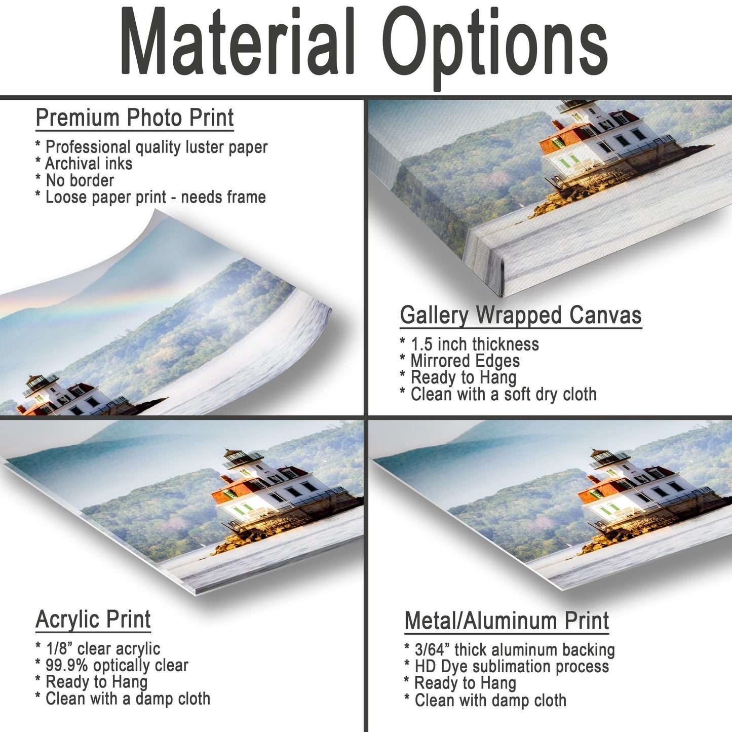 Esopus Lighthouse Canvas Print – Ready to Hang Nautical Wall Decor with Rainbow Light Scene