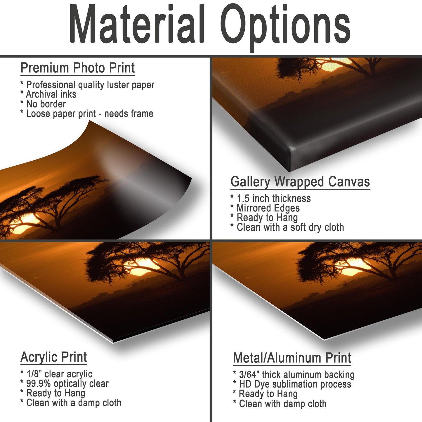 Amboseli Sunset Canvas Print – Kenya National Park Wildlife Photography Art