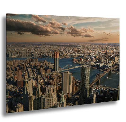 Manhattan Brooklyn Bridges Urban Cityscape Photo | NYC Skyline View Wall Decor