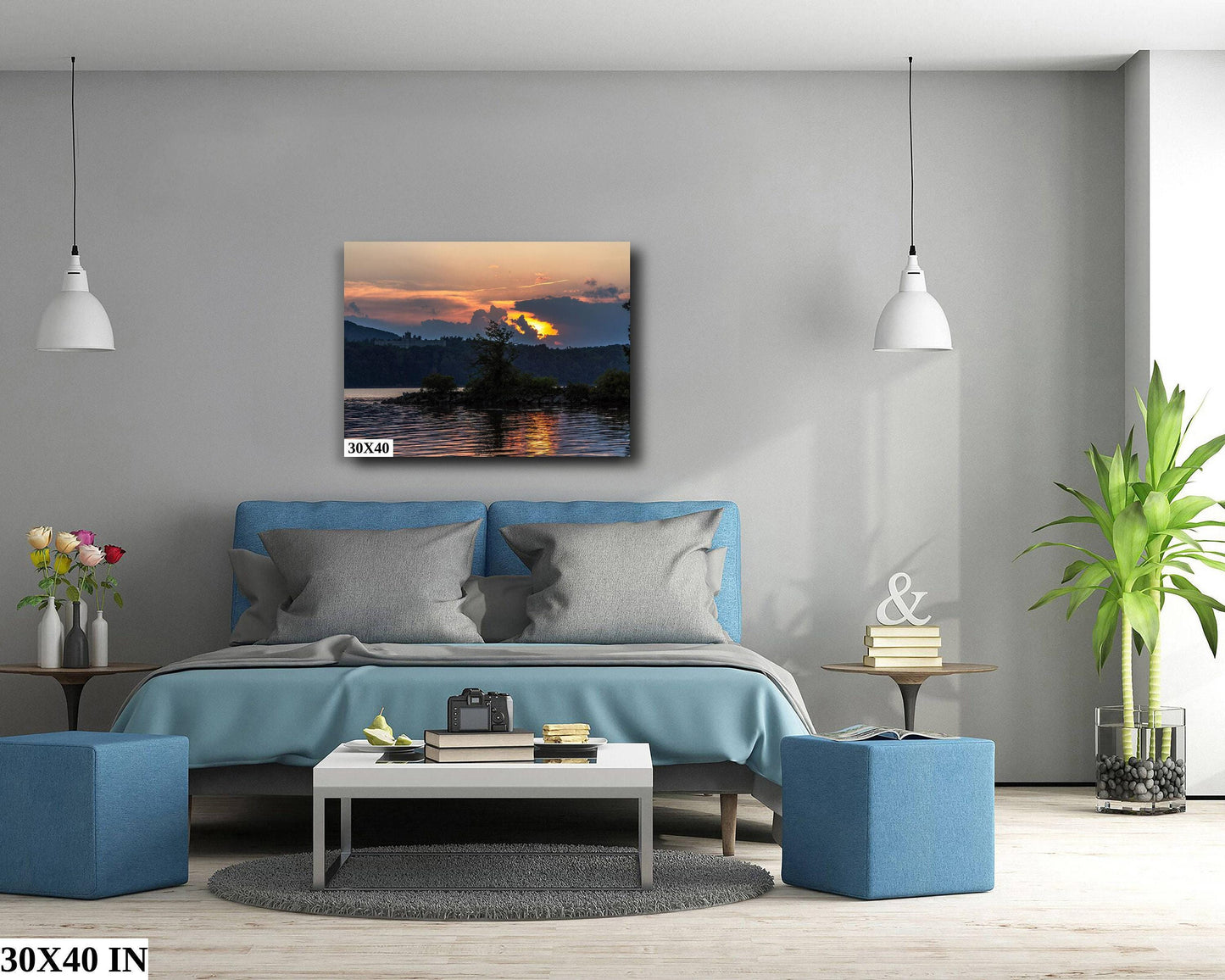 Hudson River Sunset Print – Vibrant River View, Stormy Sky Photography Canvas