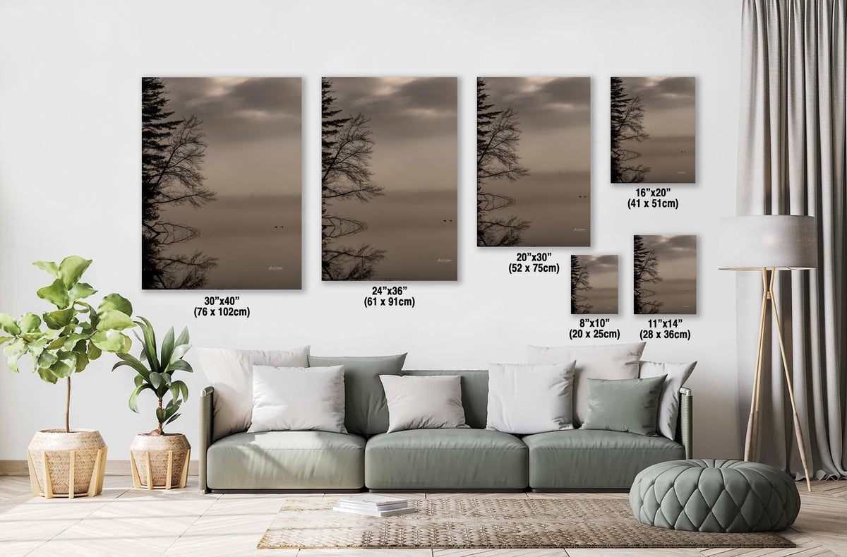 Wood Duck Wall Art, Loon Lake Misty Dawn Photo Print Glossy Paper