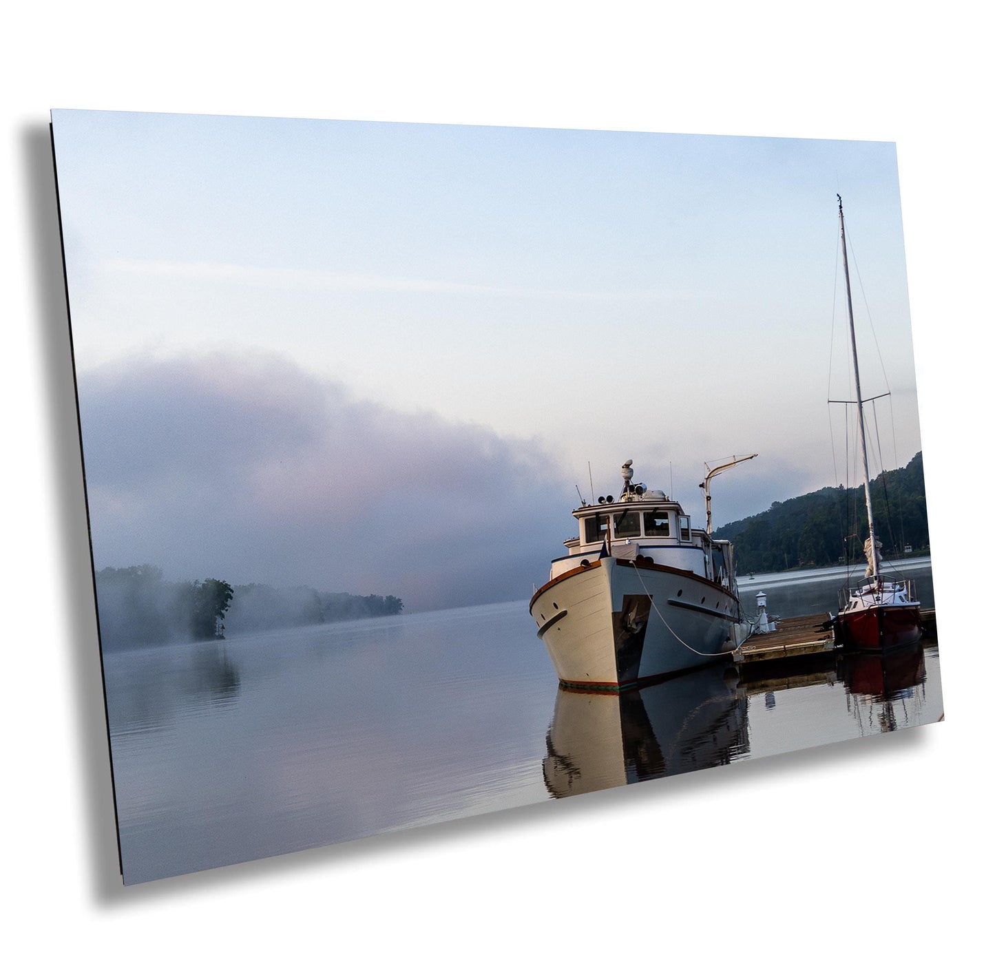 Hudson River Wall Art – Marina Wall Decor | Sunrise Boat Scene on Metal Photo Canvas