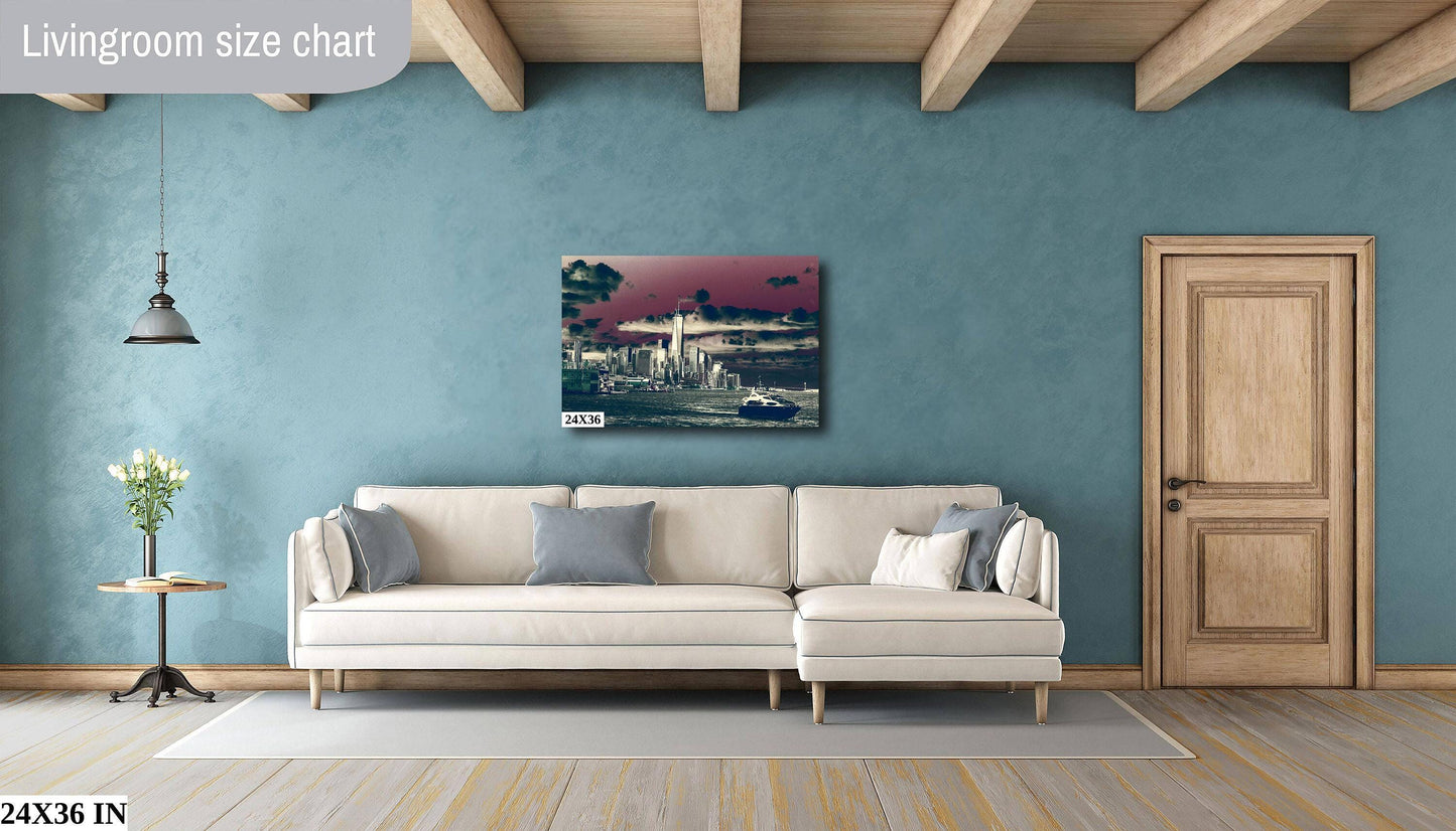 NYC Skyline Print - Lower Manhattan Sunset Cityscape | Battery Park Wall Art