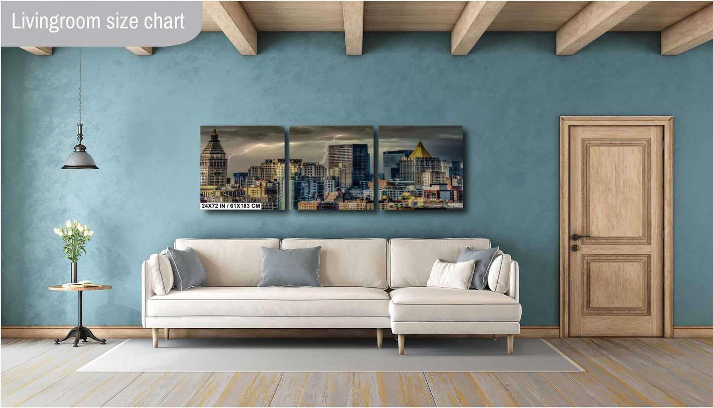 Manhattan Lightning Print – New York Skyline Art | Stormy Weather Photo Canvas