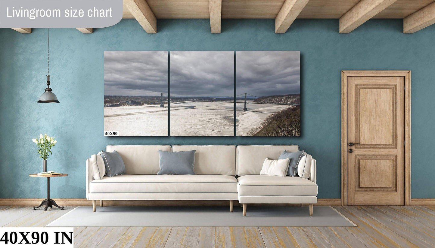Hudson River Wall Art – Poughkeepsie Bridge Winter Storm Photo on Canvas
