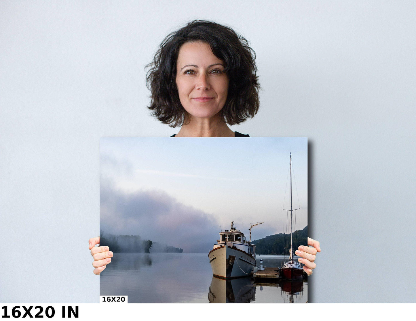 Hudson River Wall Art – Marina Wall Decor | Sunrise Boat Scene on Metal Photo Canvas