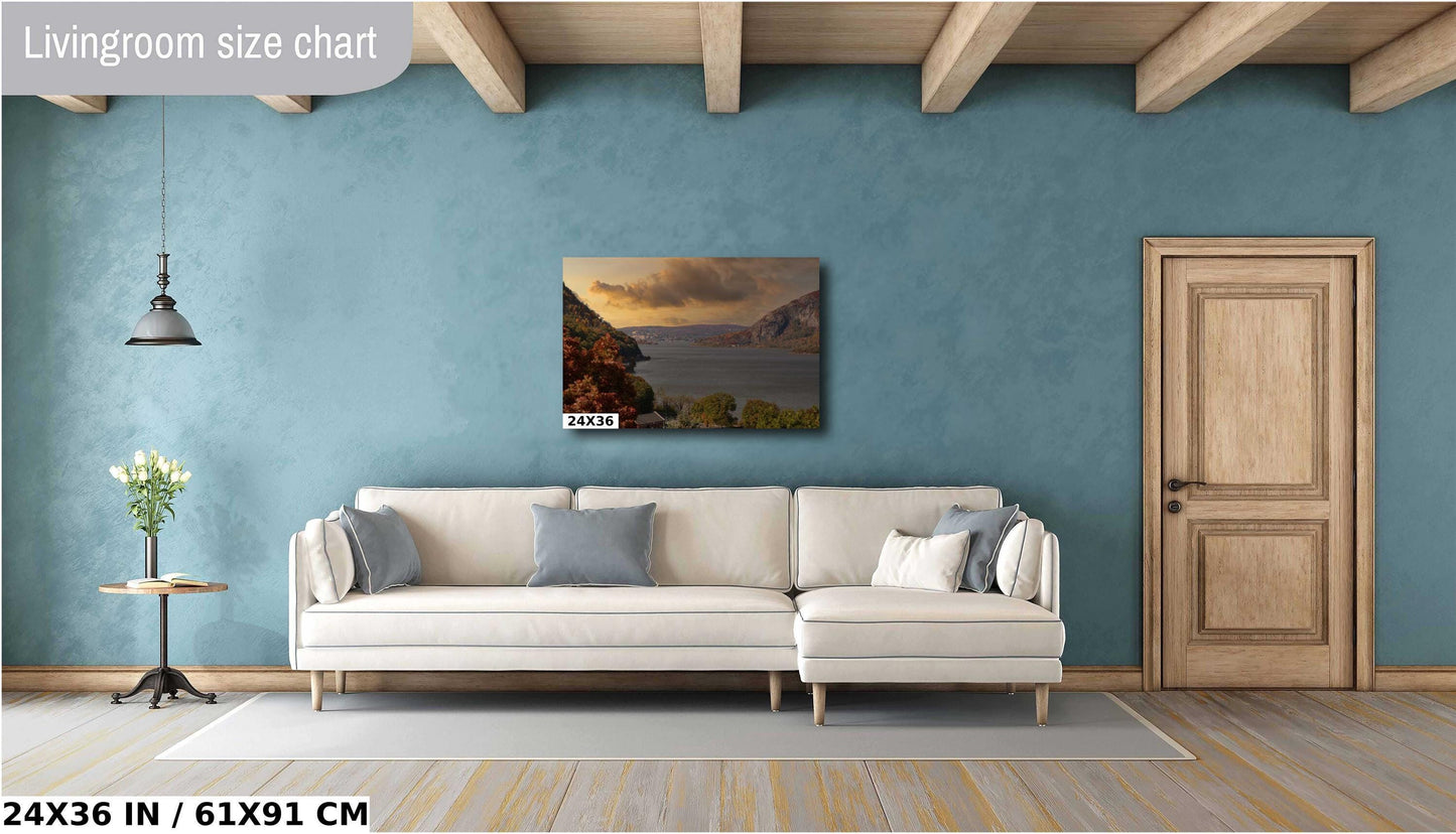 Hudson River Sunset Print - Vibrant Color Canvas Wall Art | West Point View