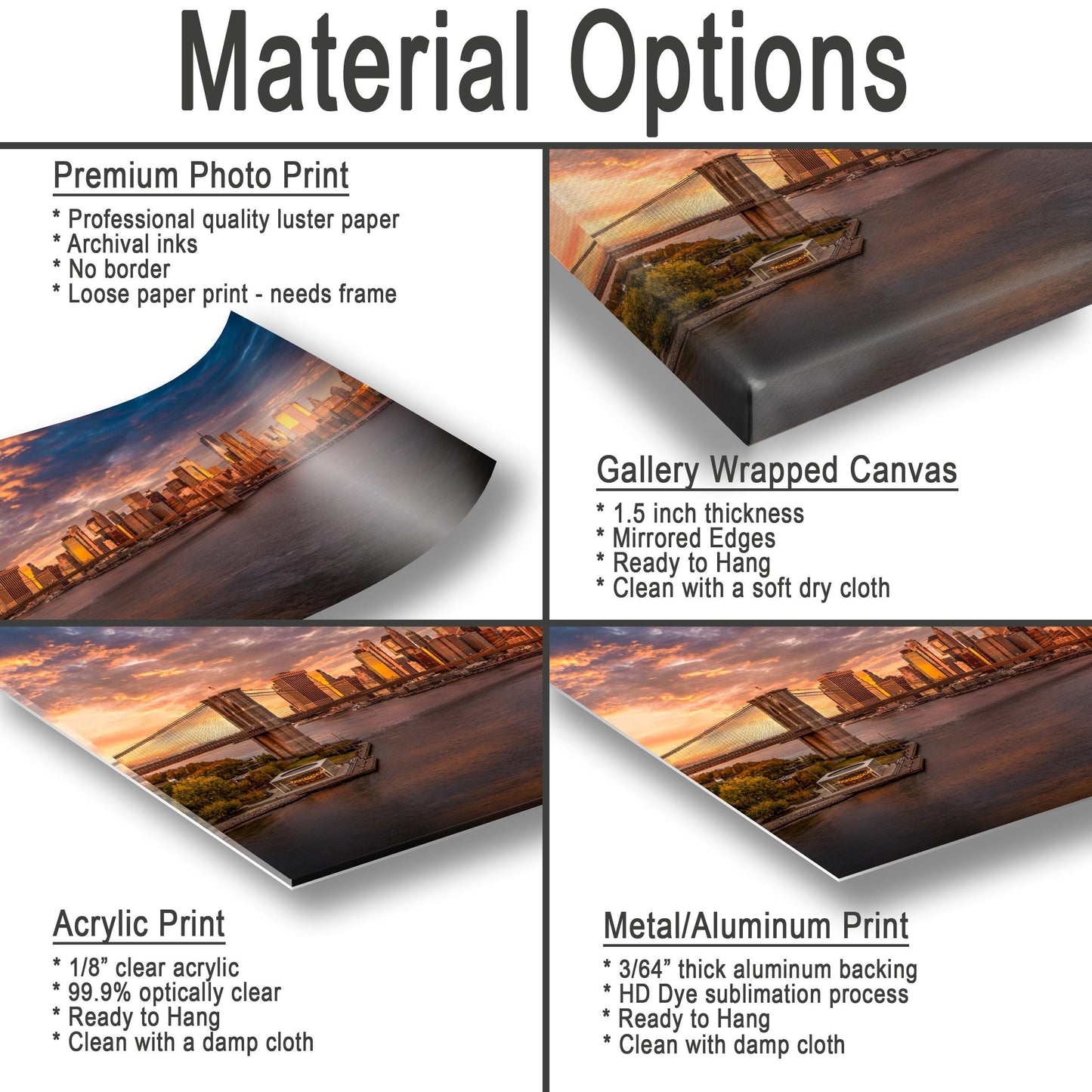Brooklyn Bridge Metal Print – NYC Skyline Photo Urban River Sunset Wall Art