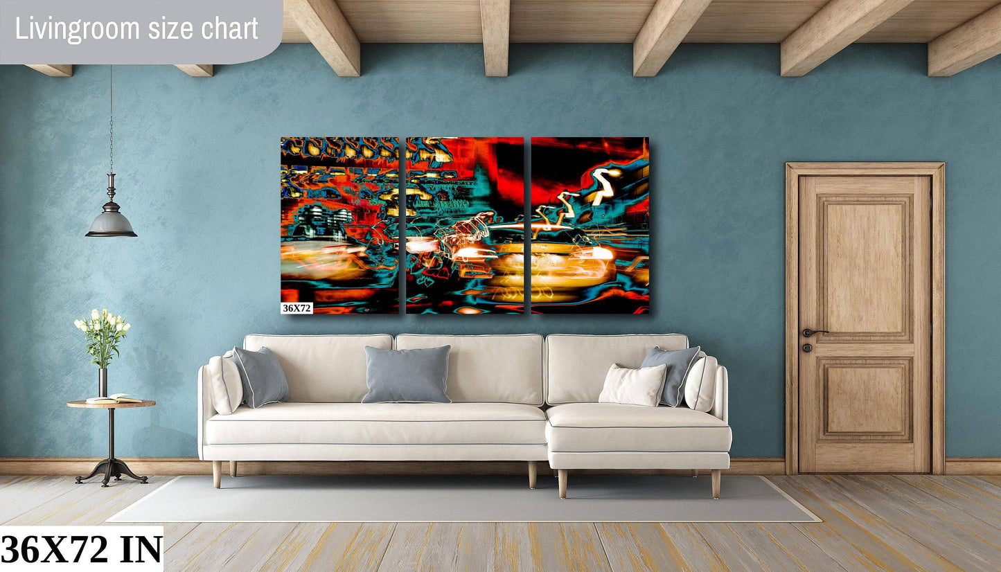NYC Street Photography Print – Psychedelic Tesla Night Photo Art on 14th Street NYC