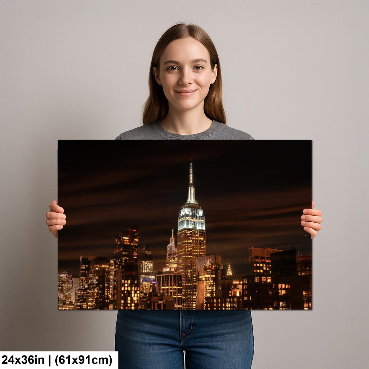 Manhattan Night Scene, Moody Night Skyline Photo Print, Glossy Paper