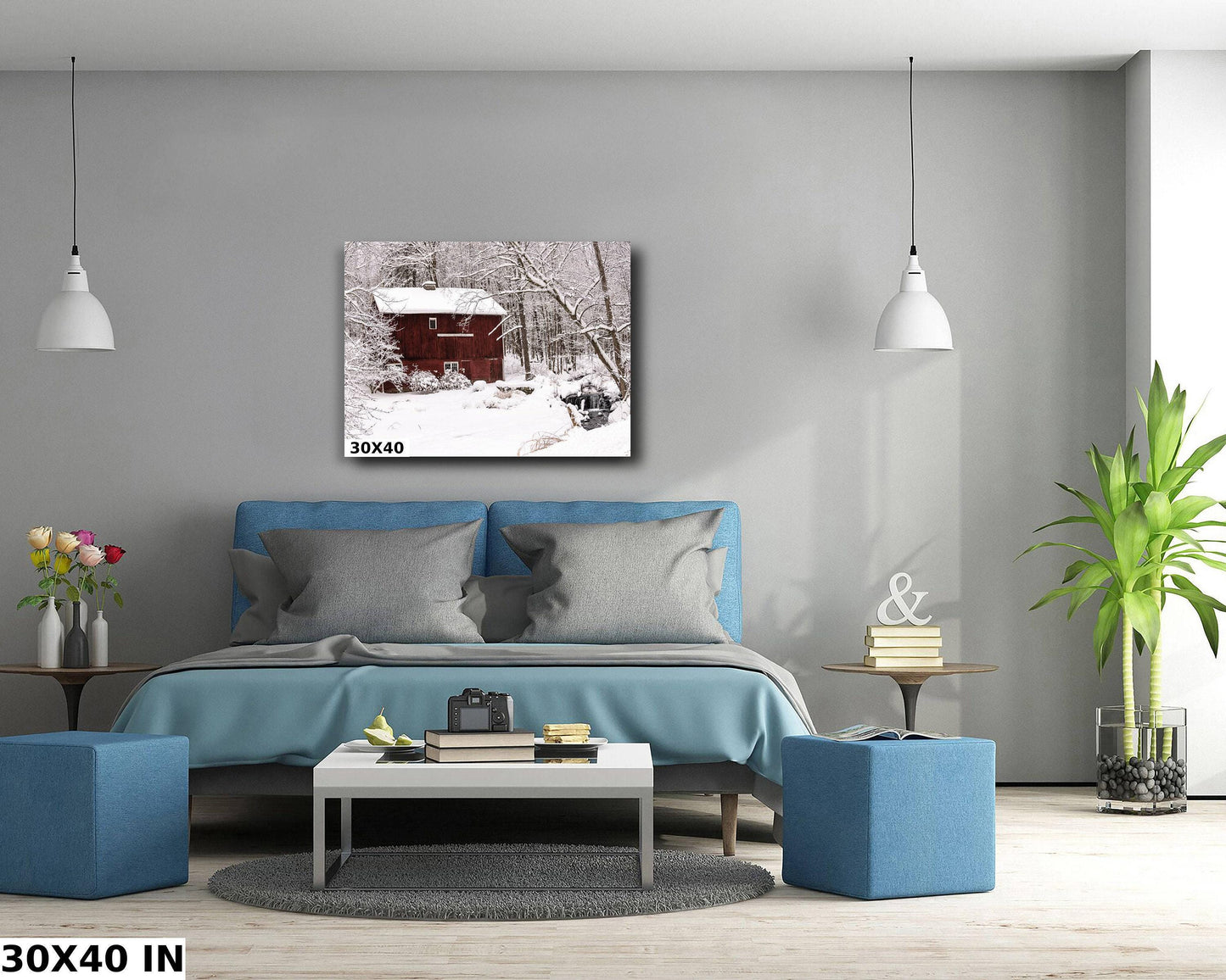 Winter Barn Canvas Print - Rustic Snowy Barn Decor | Ready to Hang Country Wall Art