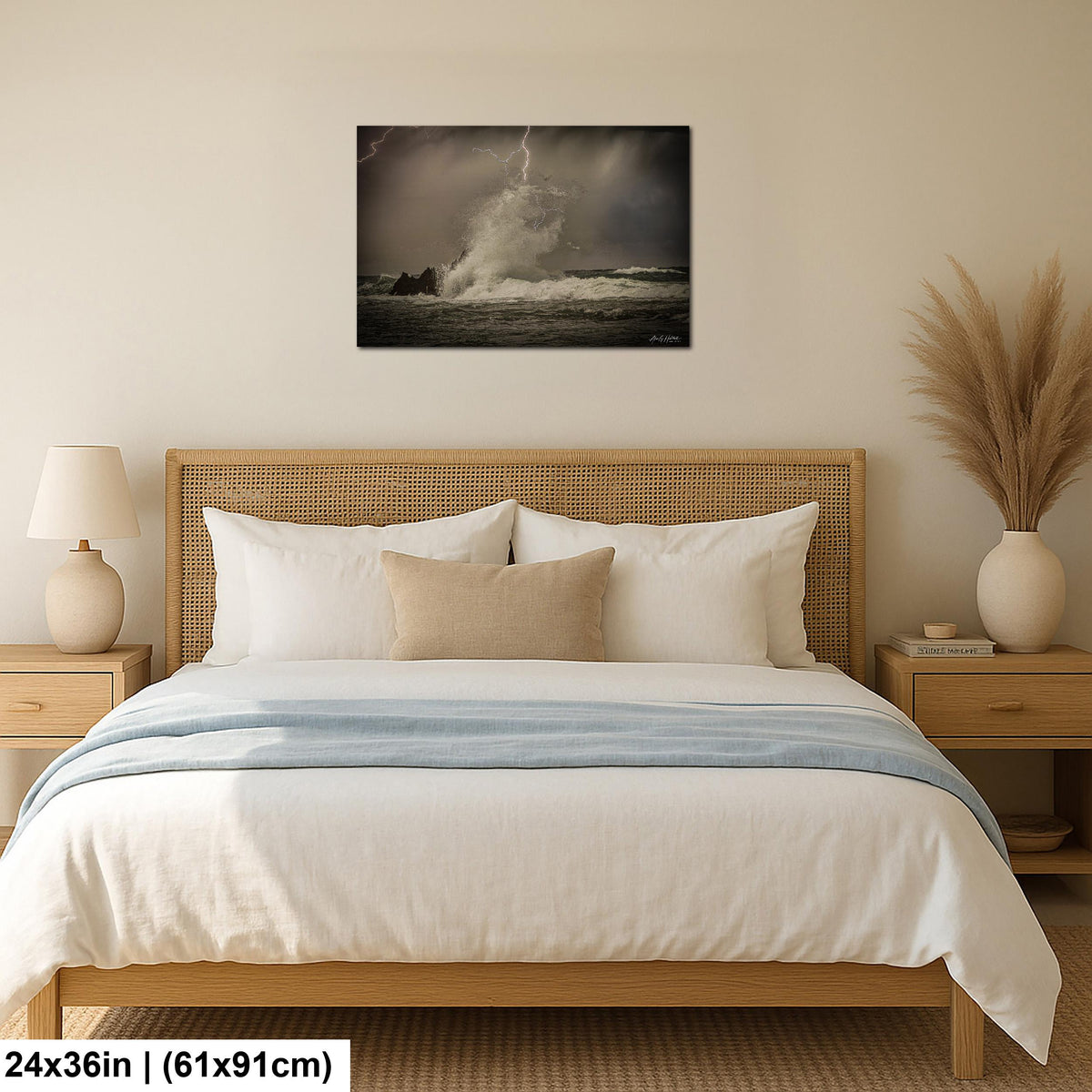 Stormy Ocean Wall Art, Roatan Lightning Over Ocean Dramatic Print