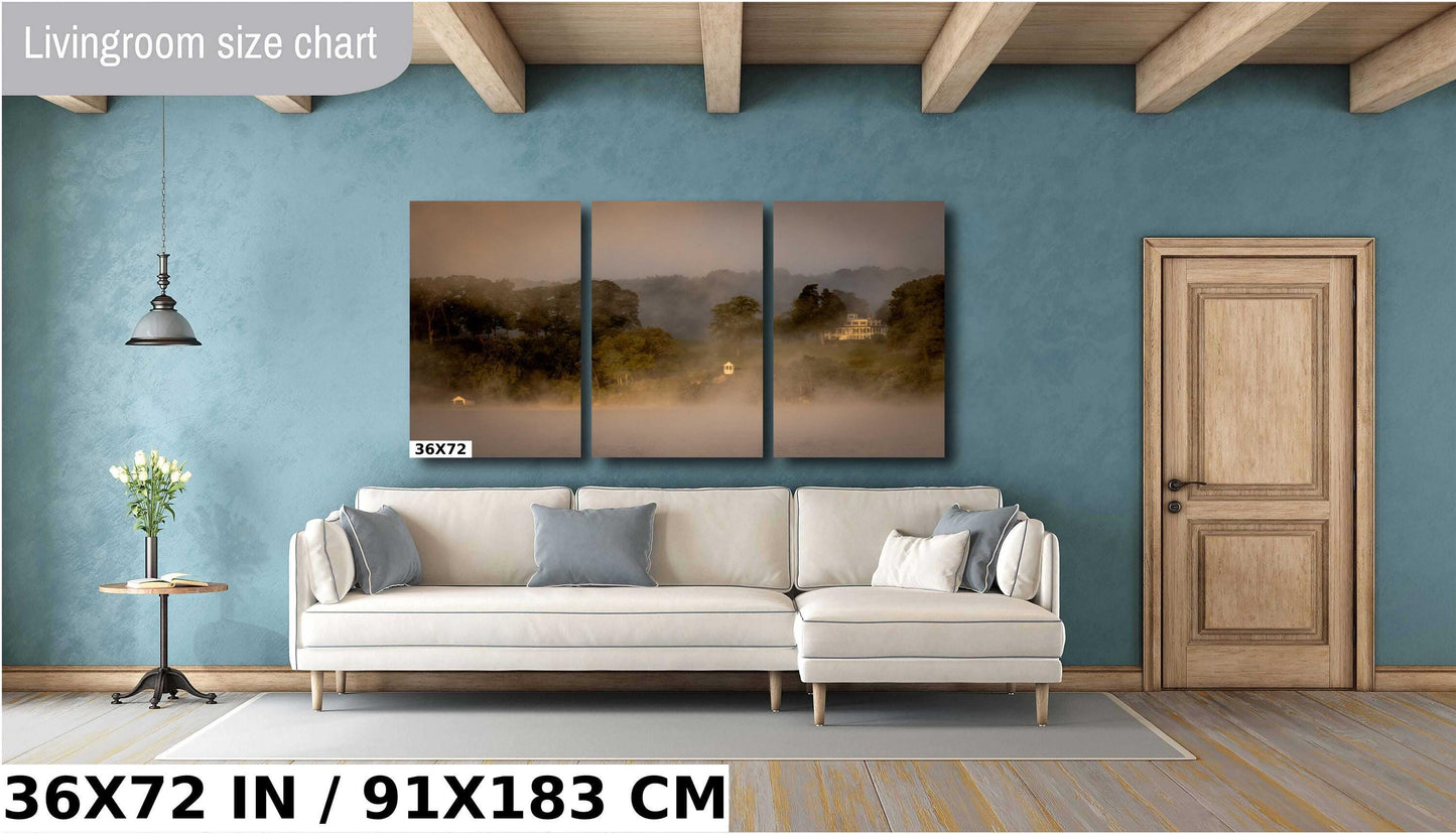 Hudson River Sunrise Print - Foggy Morning Art on Ready to Hang Canvas