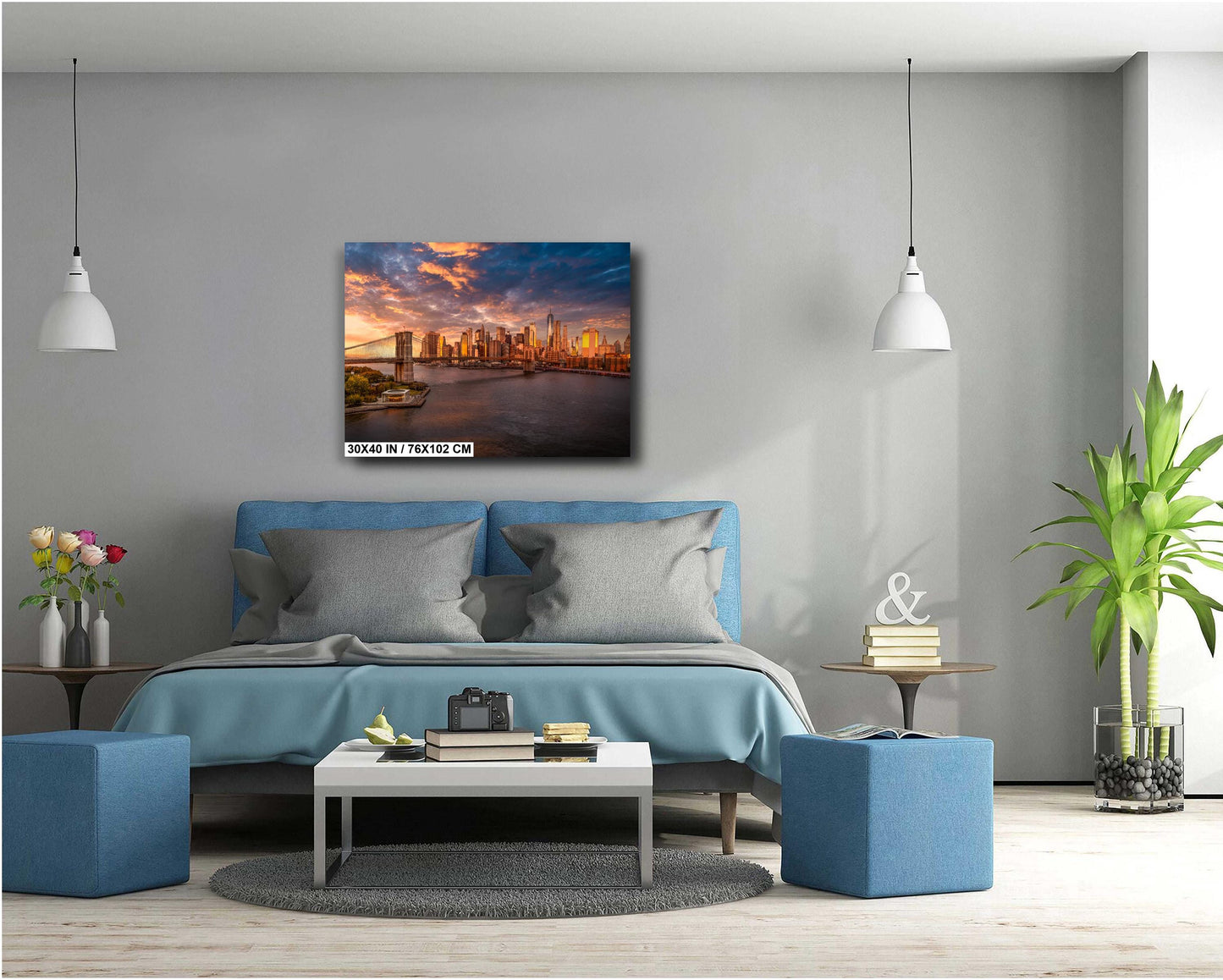 Brooklyn Bridge Metal Print – NYC Skyline Photo Urban River Sunset Wall Art