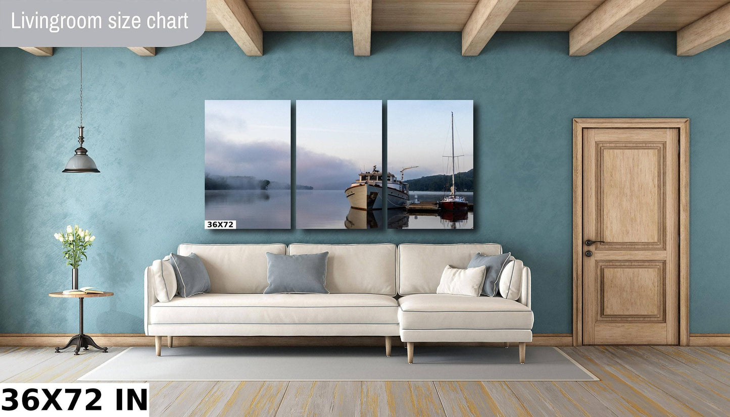 Hudson River Wall Art – Marina Wall Decor | Sunrise Boat Scene on Metal Photo Canvas