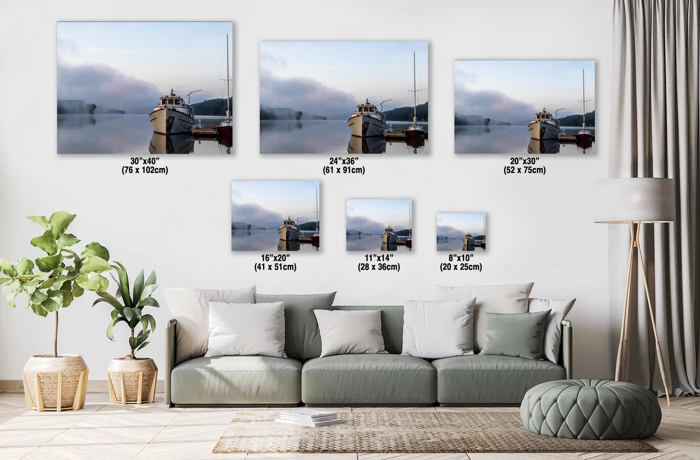 Hudson River Wall Art – Marina Wall Decor | Sunrise Boat Scene on Metal Photo Canvas