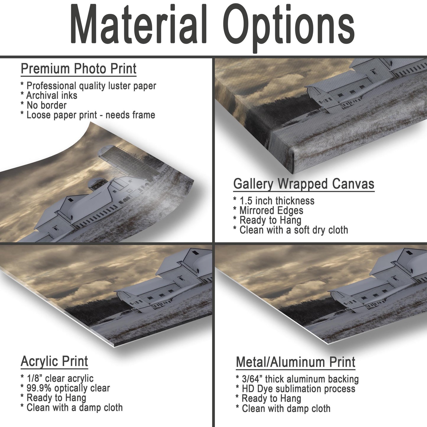 Snow Barn Canvas Print - Rustic Wall Art | Winter Landscape Art Decor