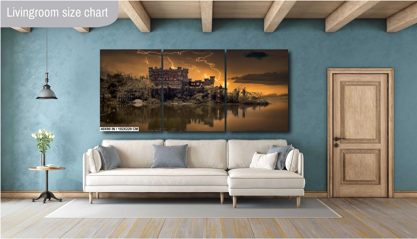 Bannerman's Castle Wall Art - Dramatic Lightning Photography on Canvas Print