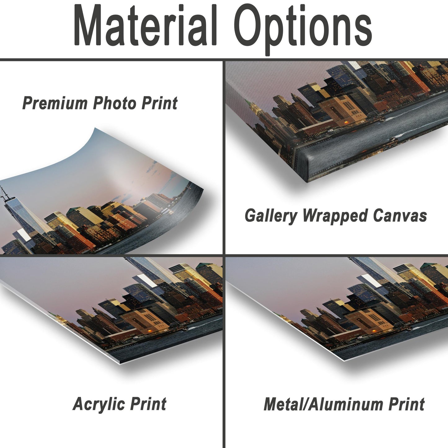 NYC Skyline Metal Print – Lower Manhattan Art | Sunset River Scene Wall Decor
