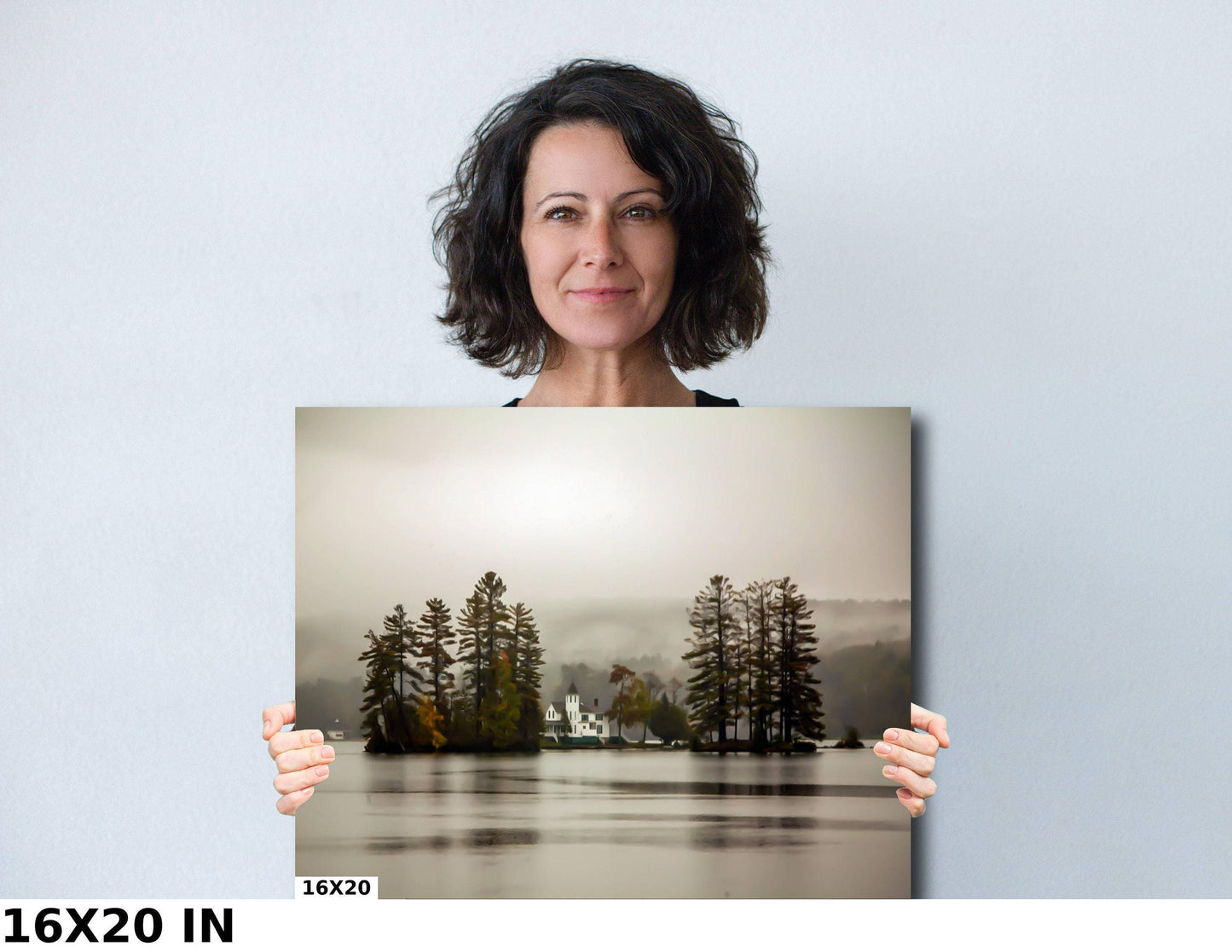 Adirondack Wall Art - Long Lake Print | Foggy Island Morning Scenic Lake Photo