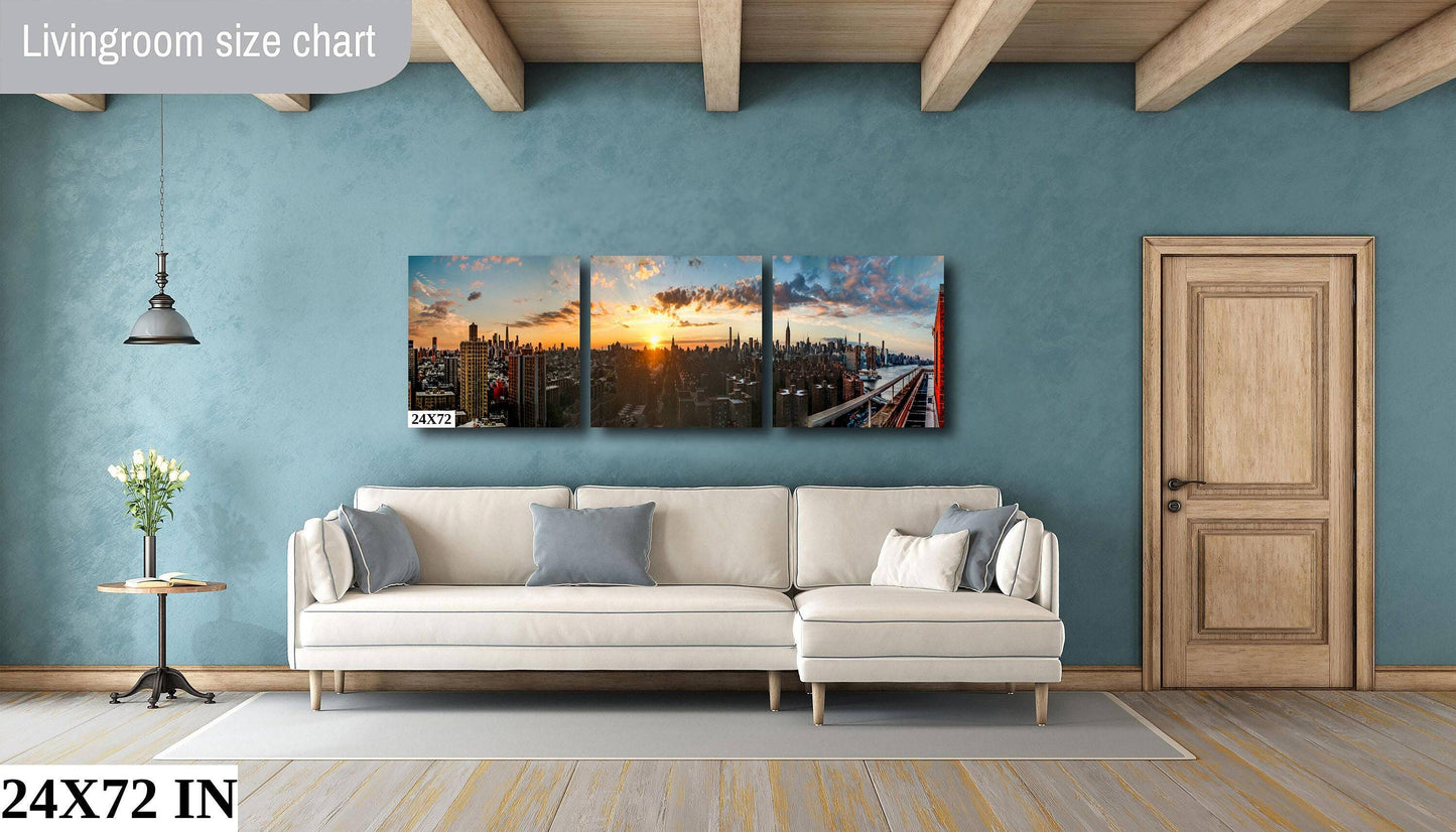 NYC Skyline Metal Print - Panoramic Cityscape Canvas | Vibrant Sunset Skyline Art