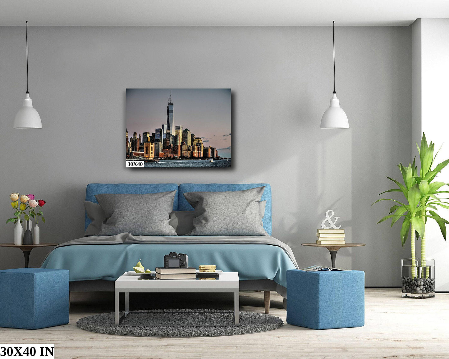 NYC Skyline Metal Print – Lower Manhattan Art | Sunset River Scene Wall Decor