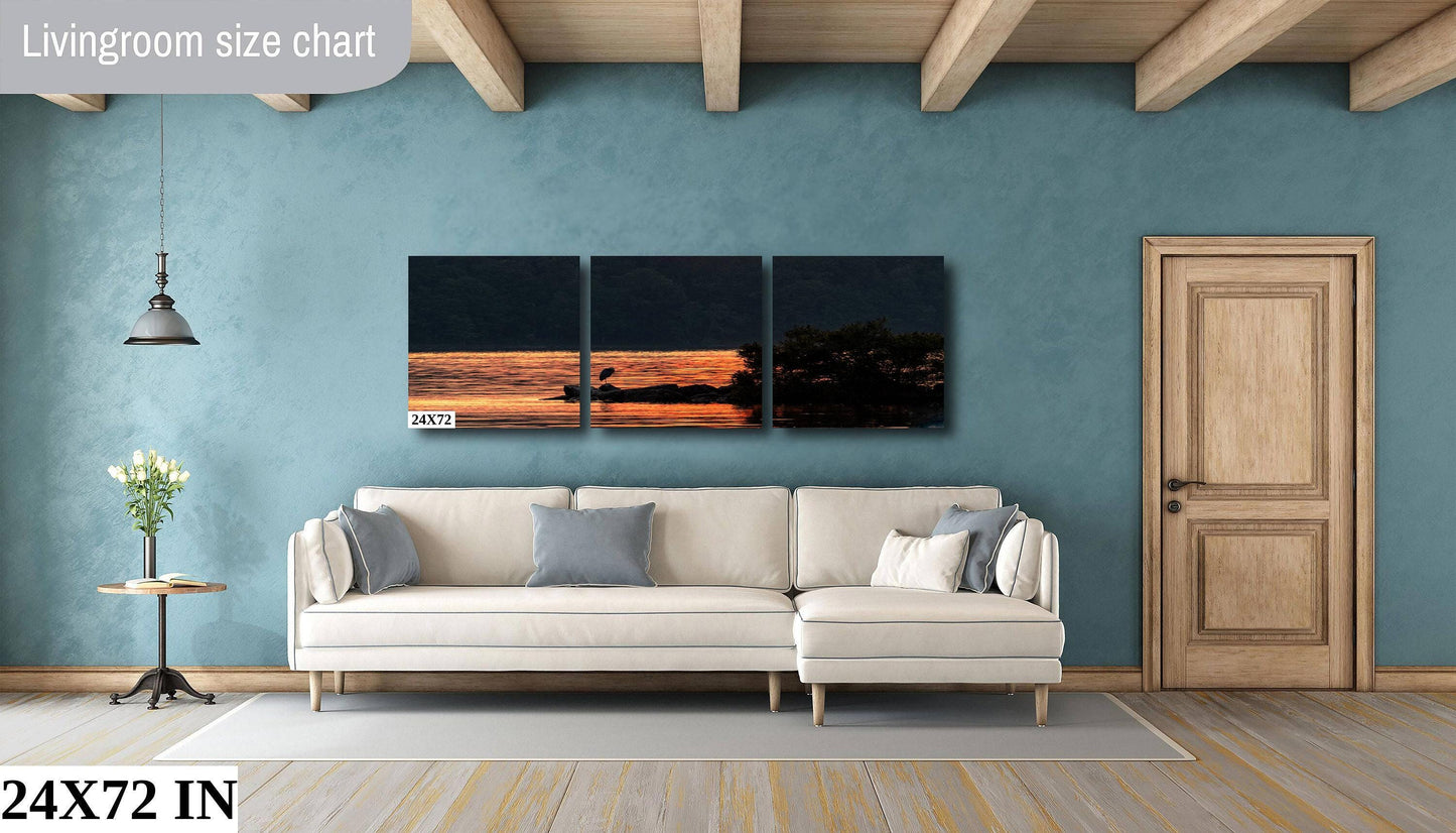 Blue Heron Canvas Print - Vibrant Wildlife Wall Art | Hudson River Art Sunset