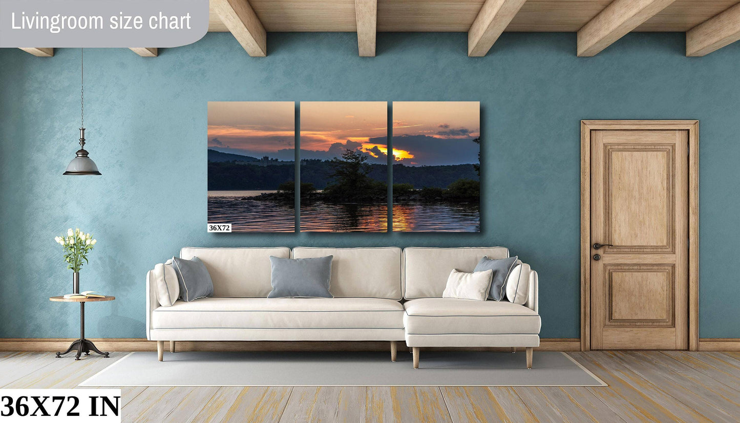 Hudson River Sunset Print – Vibrant River View, Stormy Sky Photography Canvas