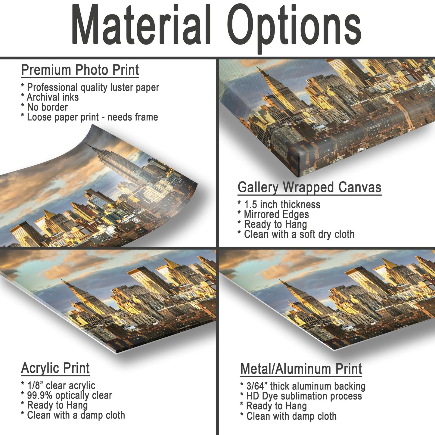 Midtown Manhattan Metal Print - Urban Sunset Photography on Aluminum Wall Decor
